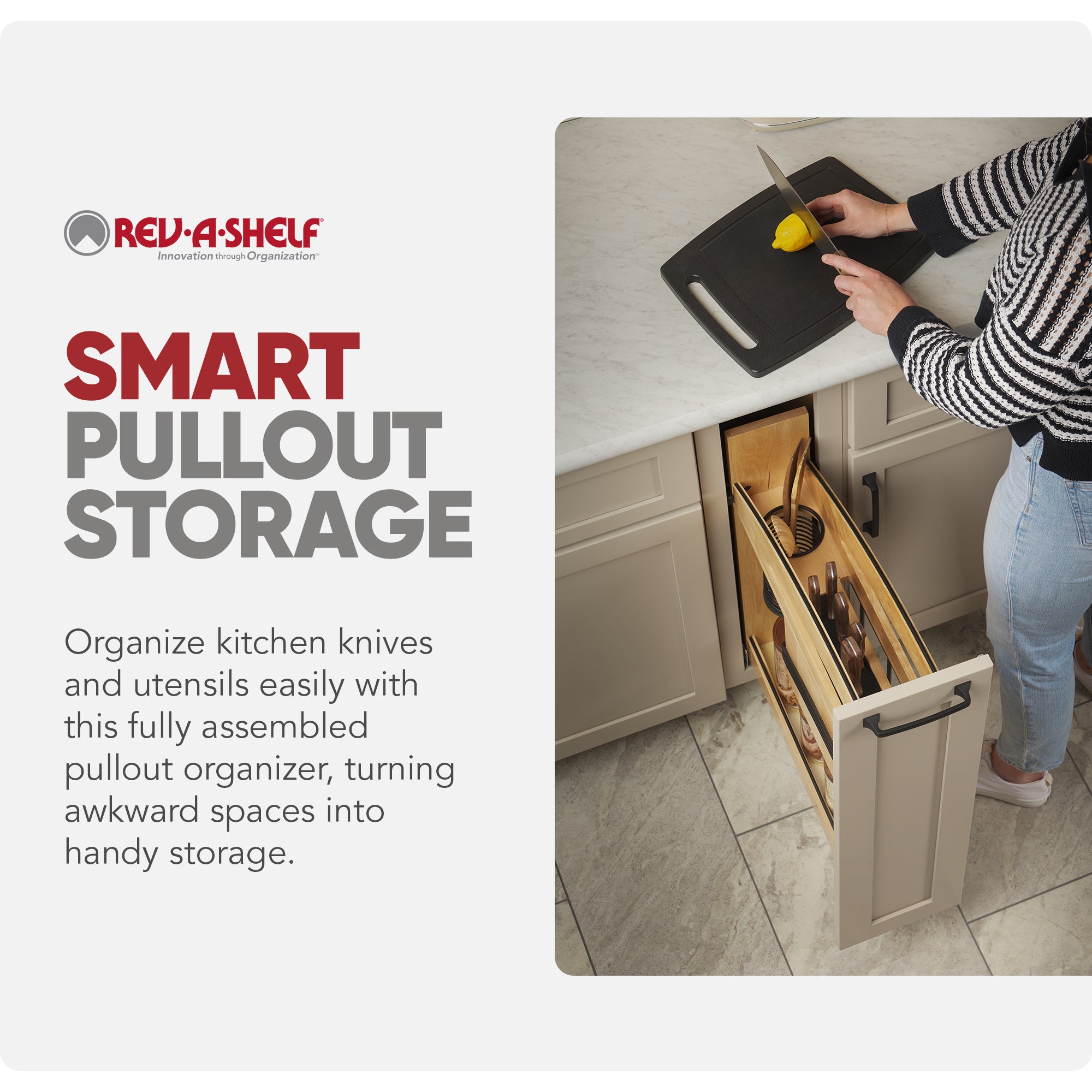 Rev-A-Shelf Knife Pullout Organizer with Soft-Close for 9" Base Cabinets - VMInnovations