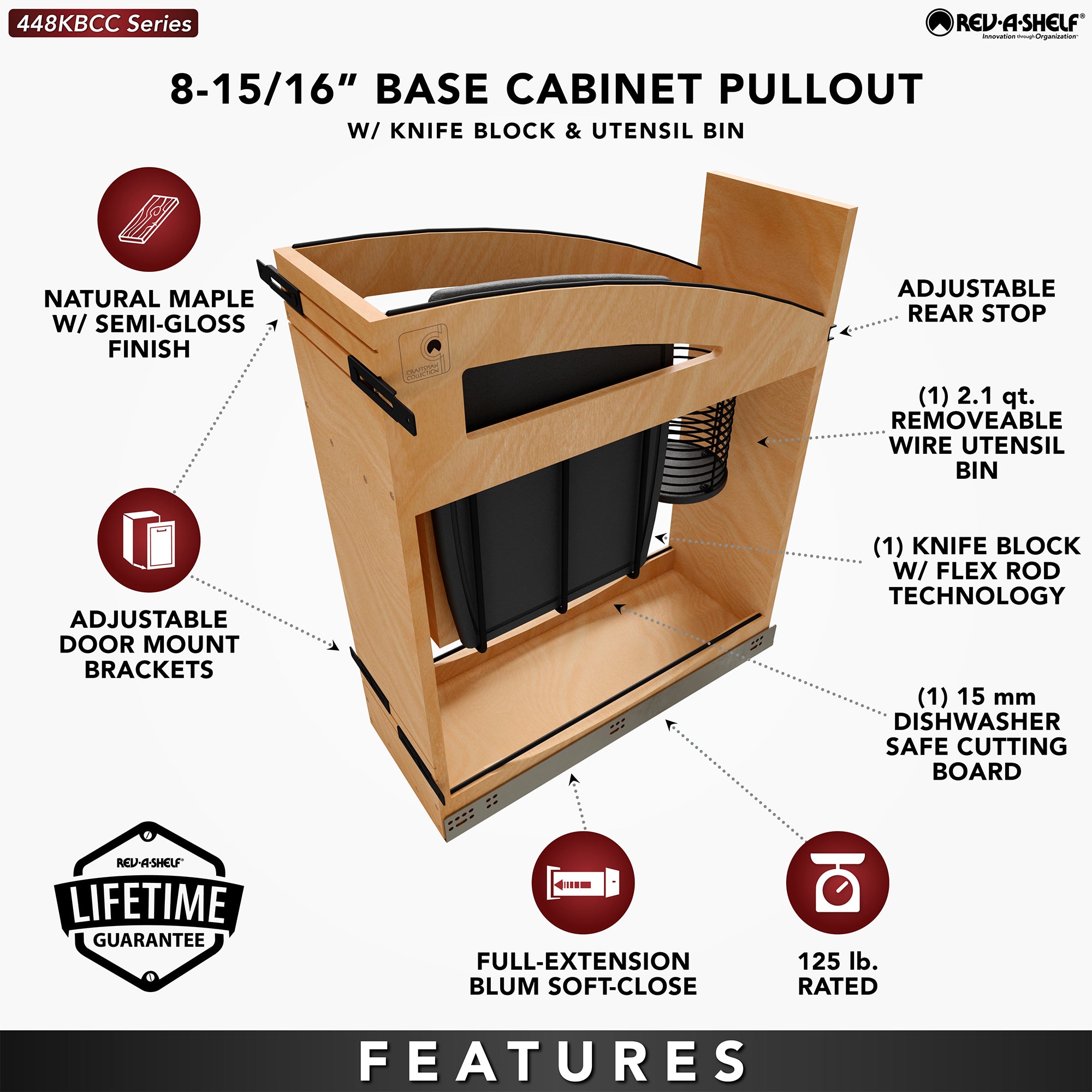 Rev-A-Shelf Knife Pullout Organizer with Soft-Close for 12" Base Cabinets