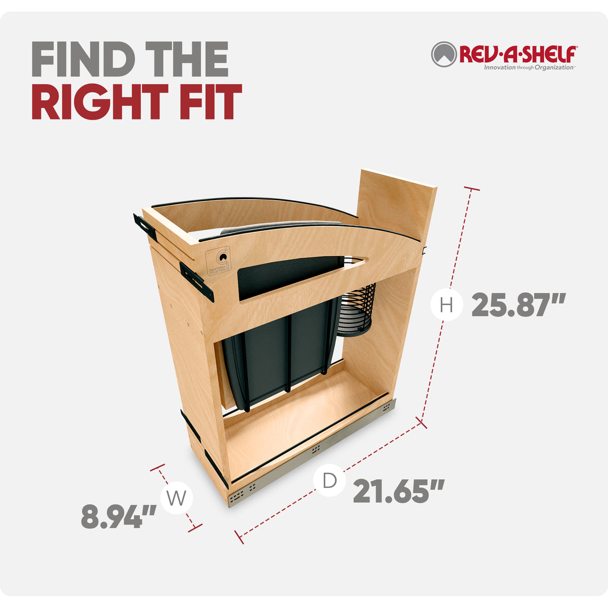 Rev-A-Shelf Knife Pullout Organizer with Soft-Close for 12" Base Cabinets - VMInnovations