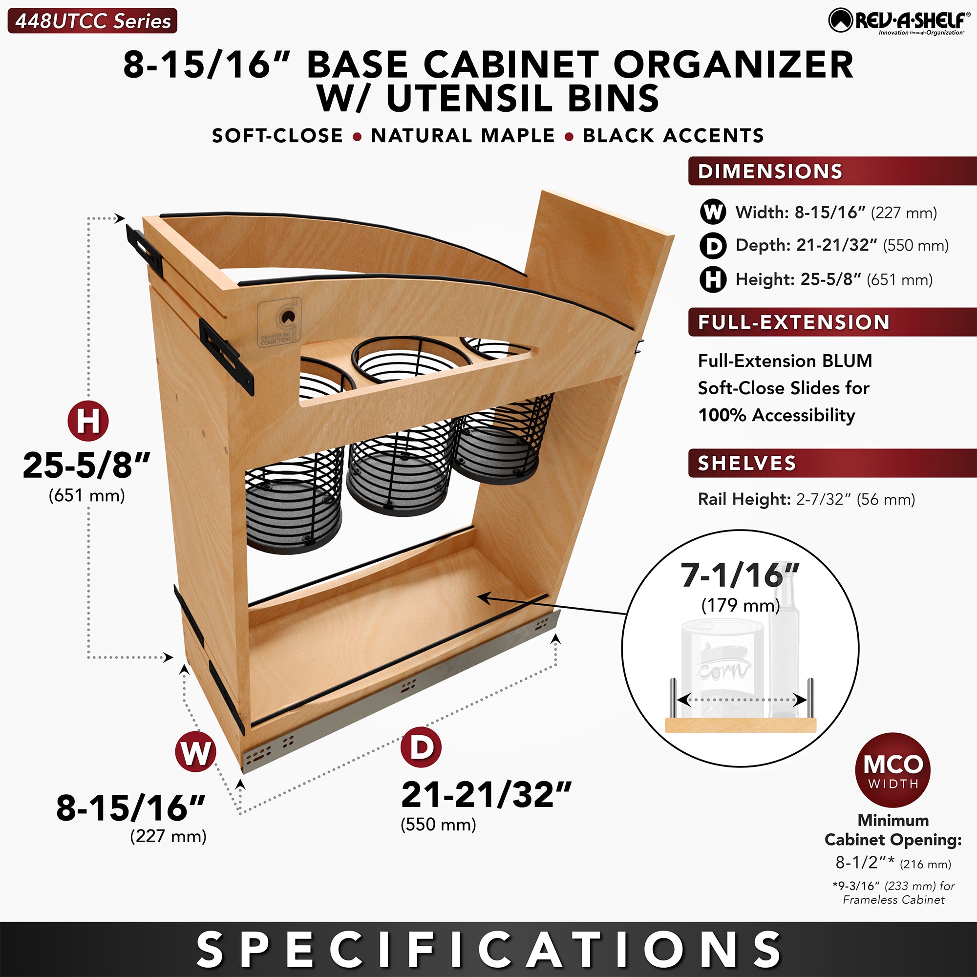 Rev-A-Shelf Utensil Pullout Organizer with Soft-Close for 12" Base Cabinets