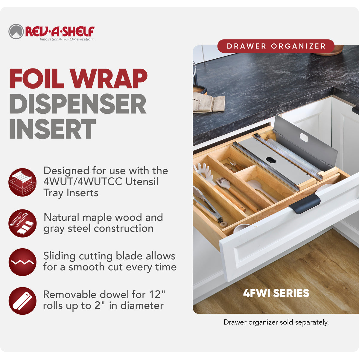 Rev-A-Shelf Foil Wrap Insert Organizer and Dispenser for Kitchen, Gray - VMInnovations