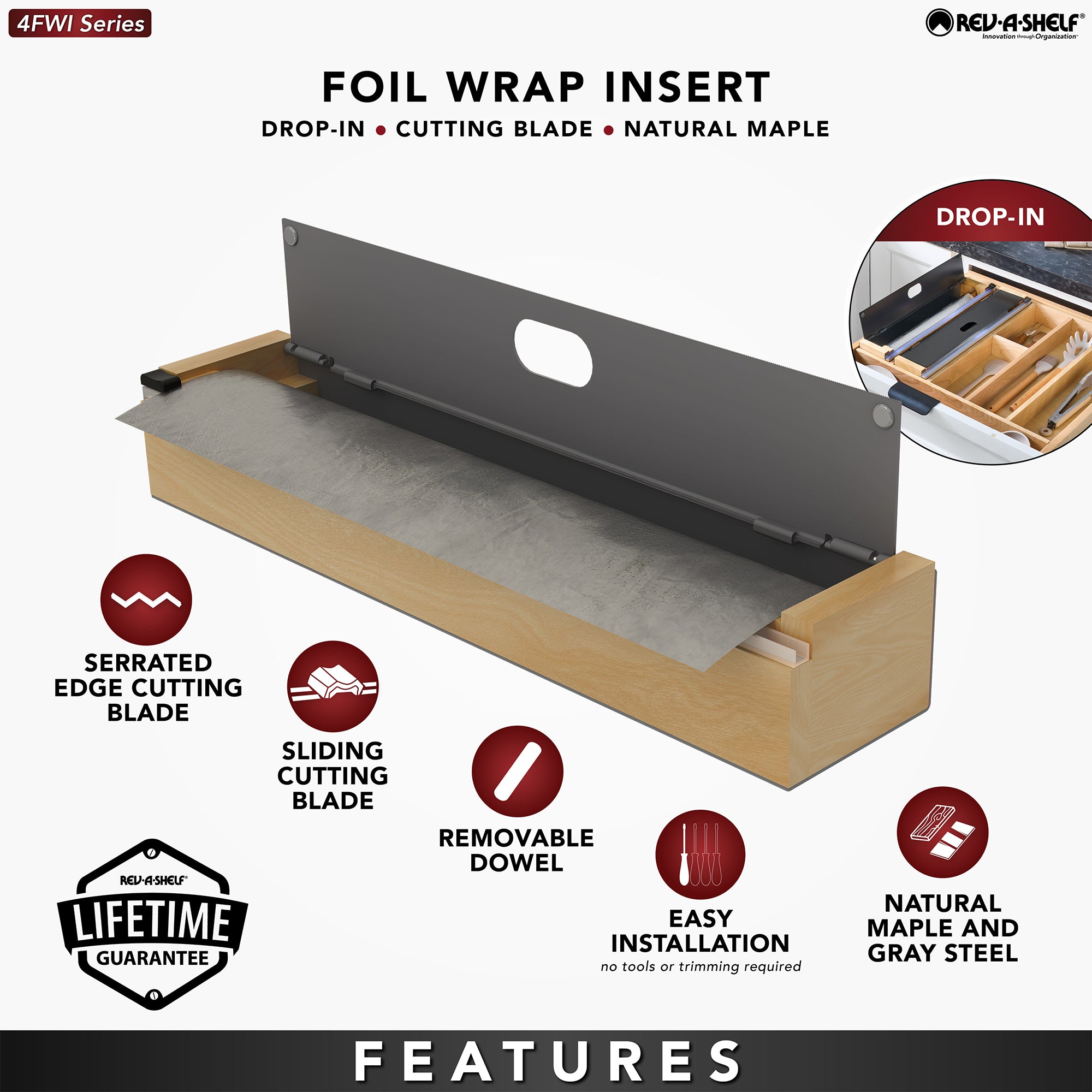 Rev-A-Shelf Foil Wrap Insert Organizer and Dispenser for Kitchen, Gray