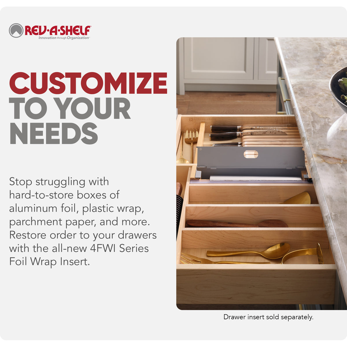 Rev-A-Shelf Foil Wrap Insert Organizer and Dispenser for Kitchen, Gray - VMInnovations