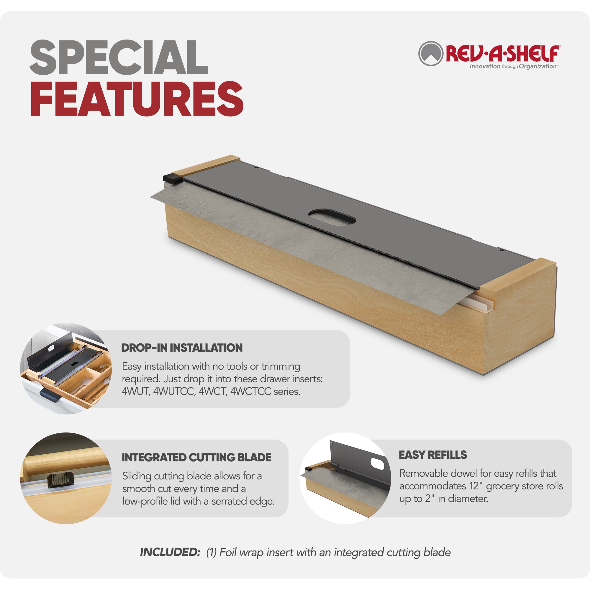 Rev-A-Shelf Foil Wrap Insert Organizer and Dispenser for Kitchen, Gray - VMInnovations