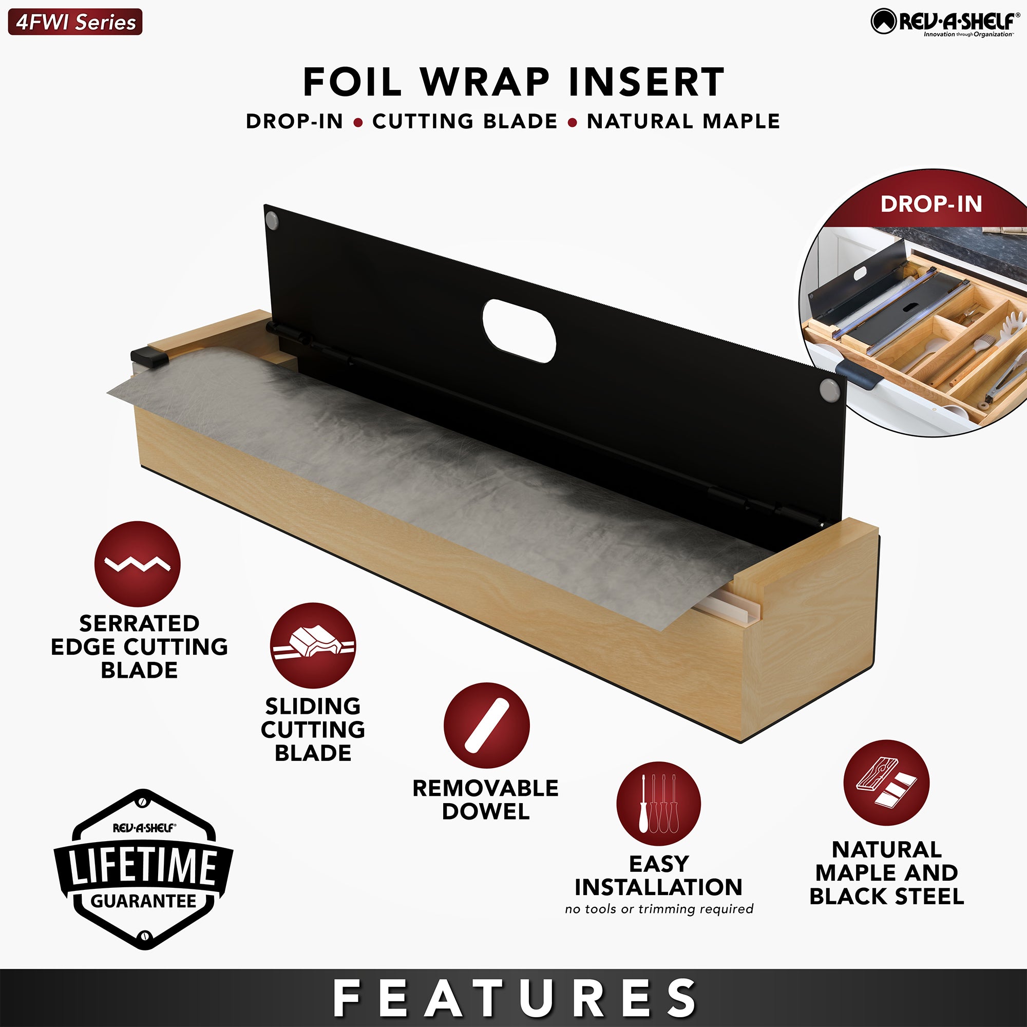 Rev-A-Shelf Foil Wrap Insert Organizer and Dispenser for Kitchen, Black