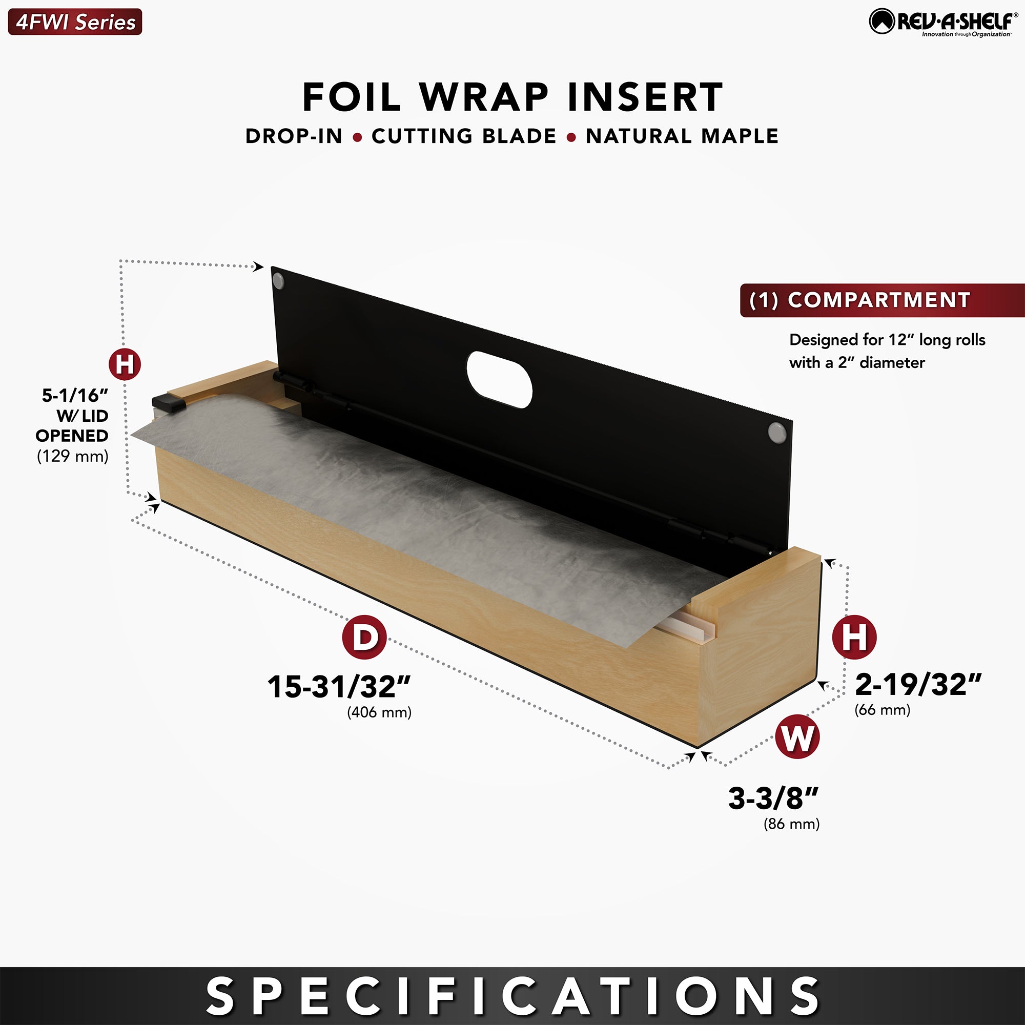 Rev-A-Shelf Foil Wrap Insert Organizer and Dispenser for Kitchen, Black