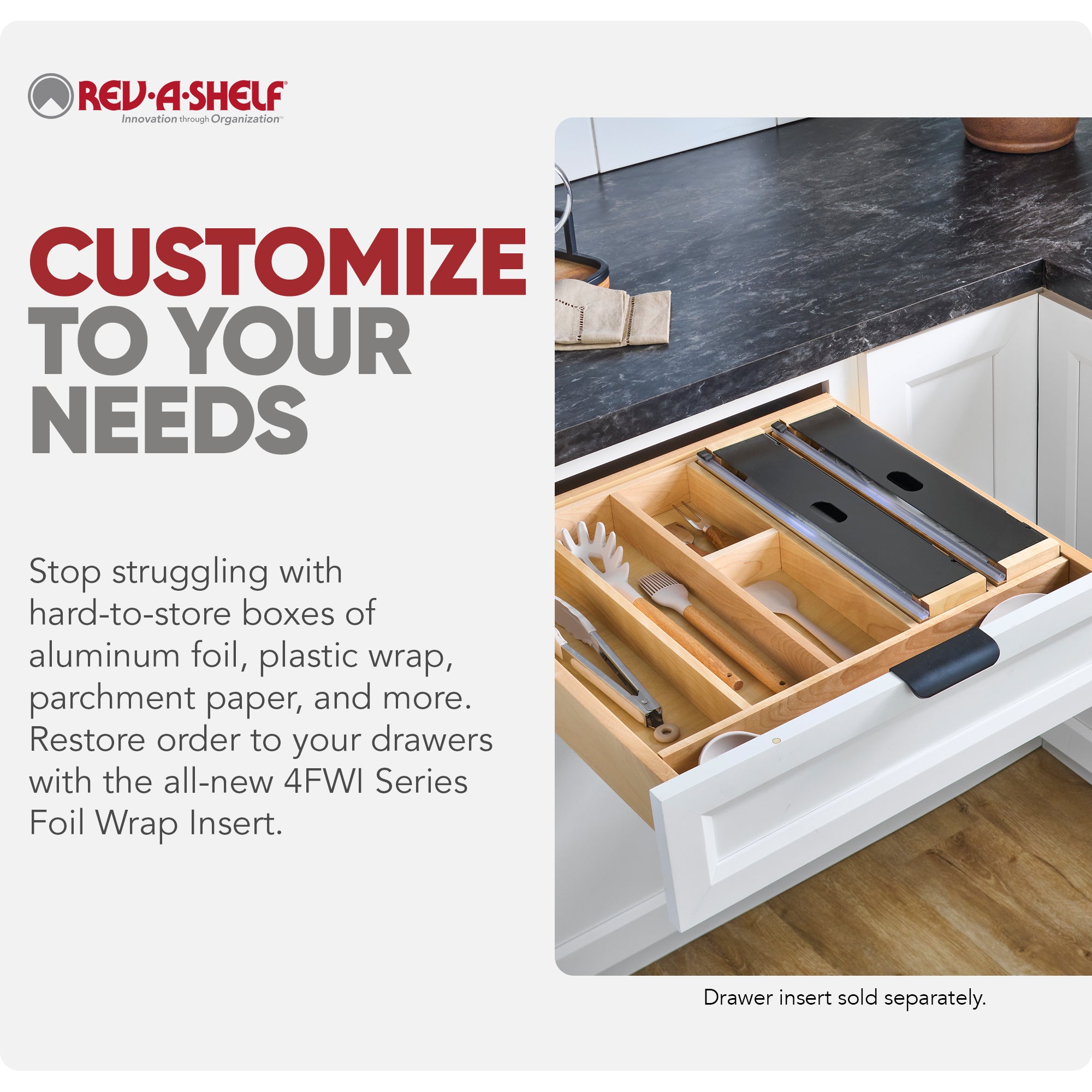 Rev-A-Shelf Foil Wrap Insert Organizer and Dispenser for Kitchen, Black - VMInnovations