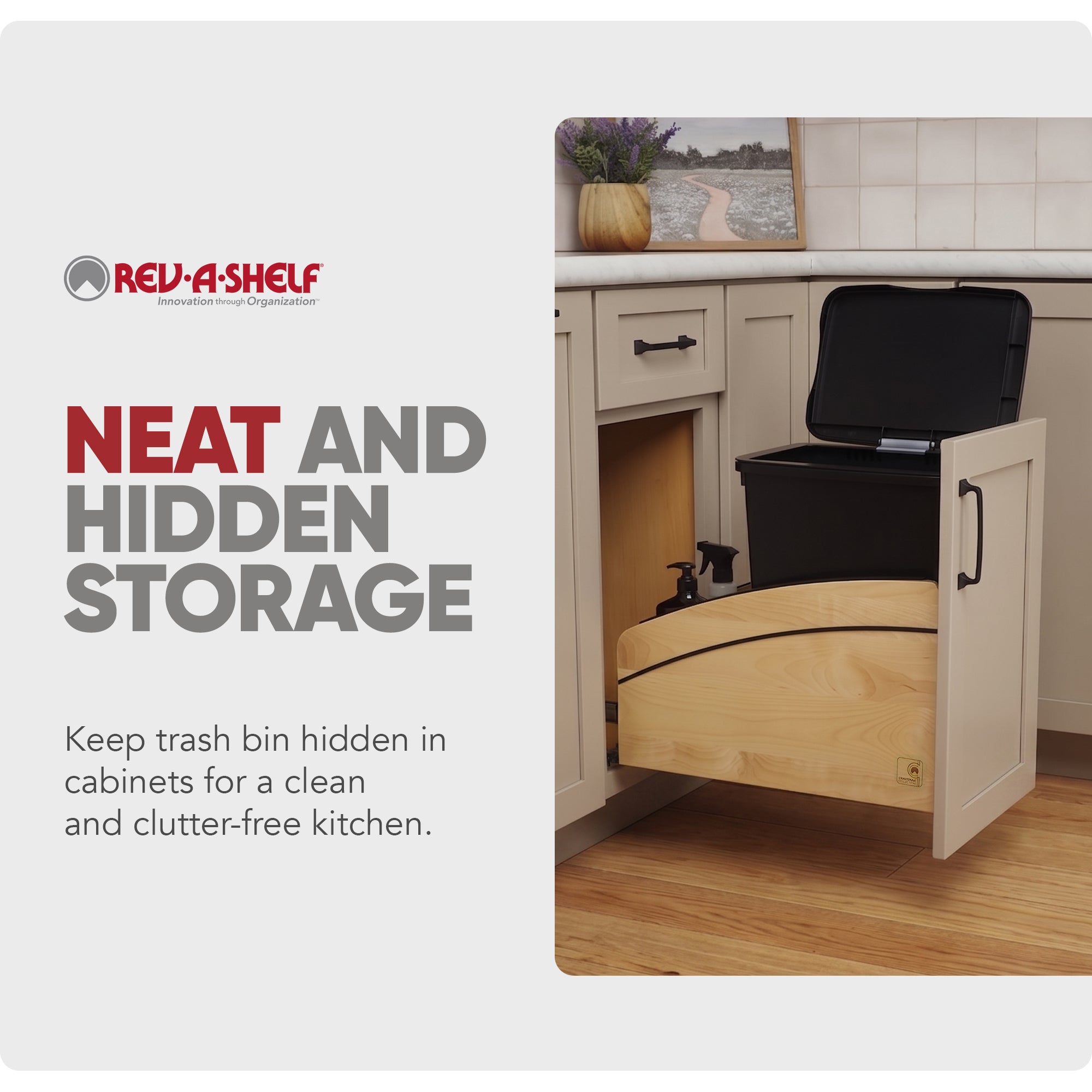 Rev-A-Shelf Maple Wood Pullout Waste Container, Soft-Close, 35 qt, Black