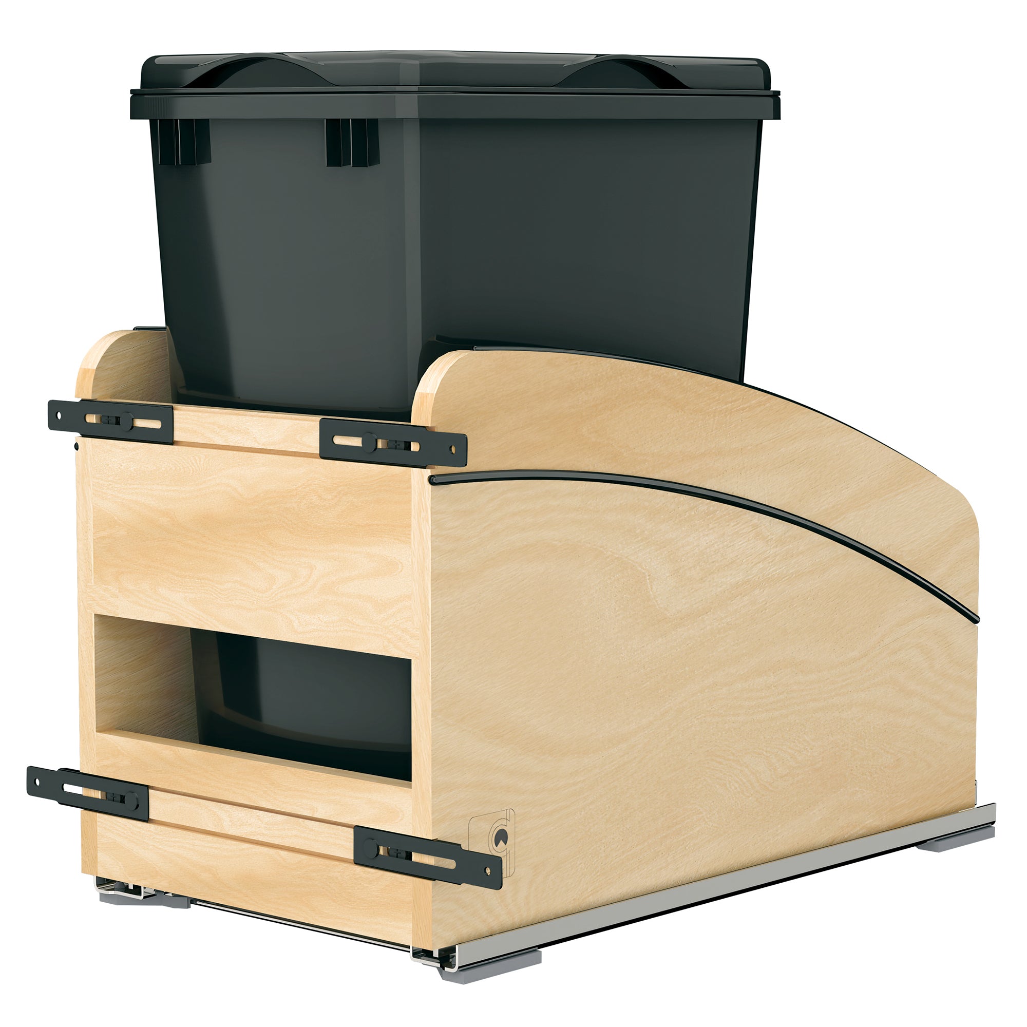 Rev-A-Shelf Maple Wood Pullout Waste Container, Soft-Close, 35 qt, Black - VMInnovations