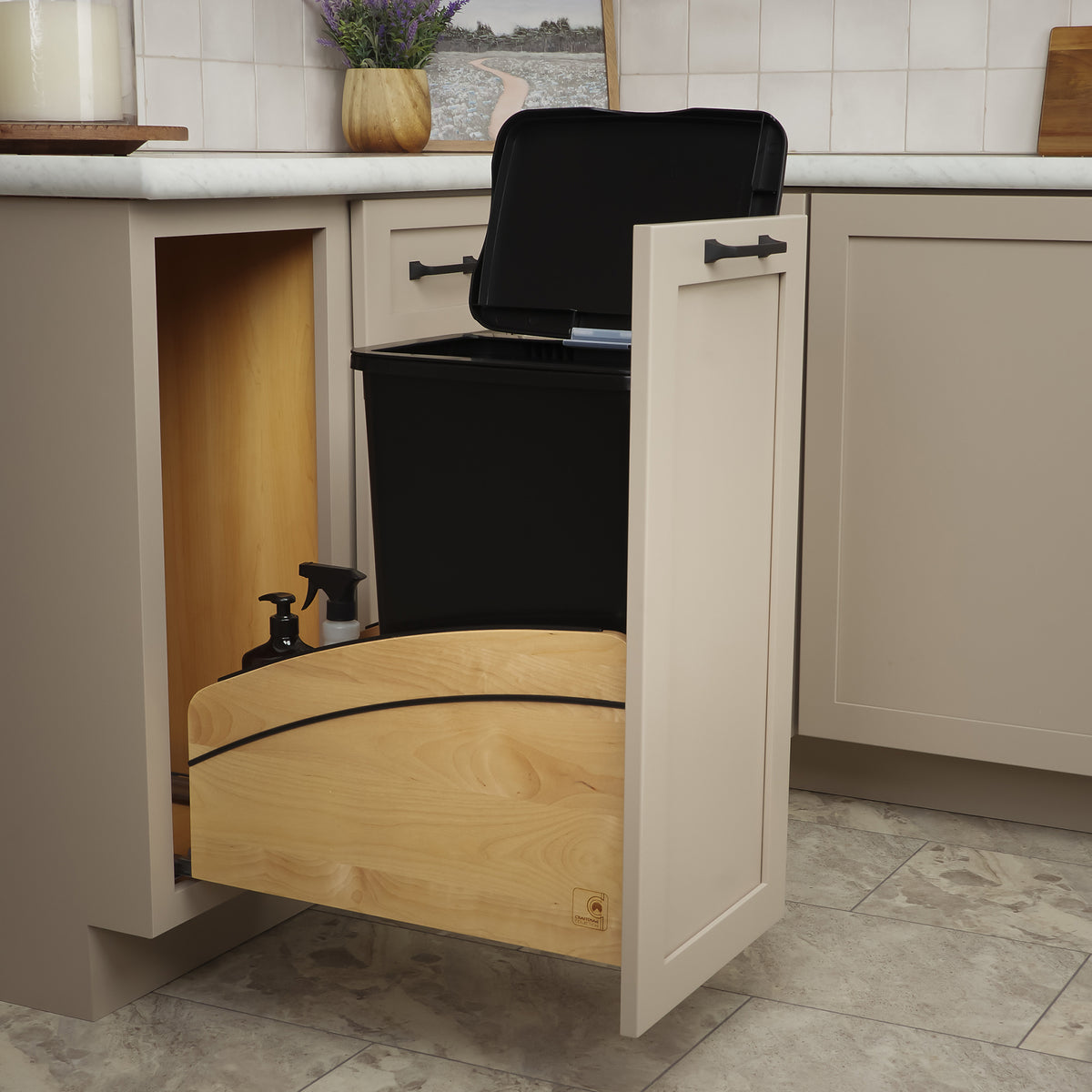 Rev-A-Shelf Maple Wood Pullout Waste Container, Soft-Close, 50 qt, Black
