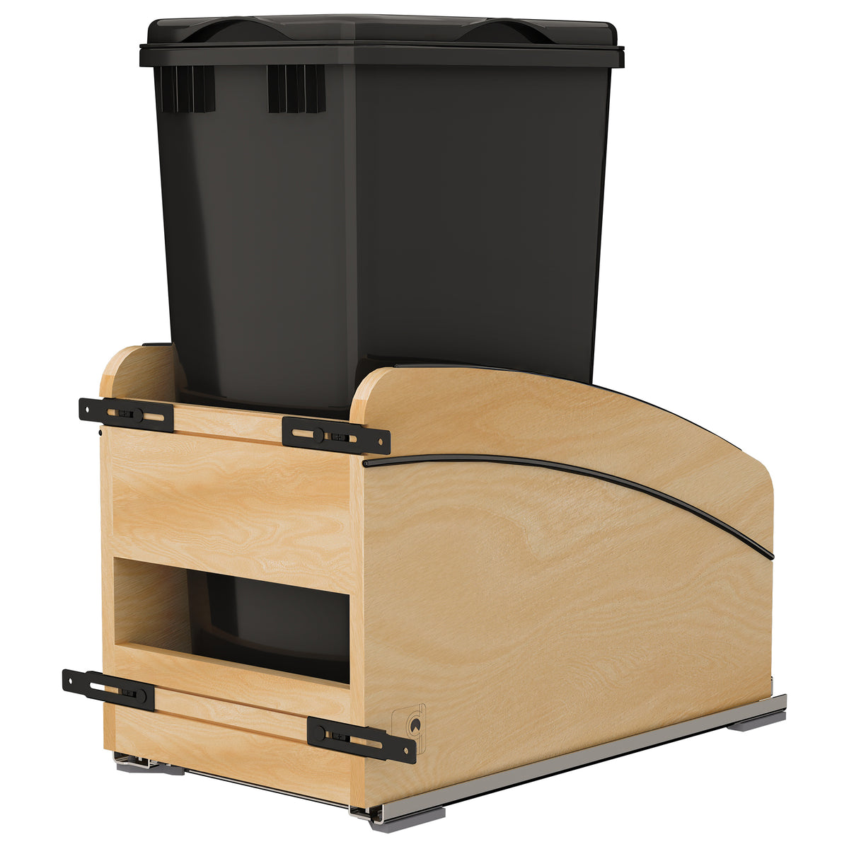 Rev-A-Shelf Maple Wood Pullout Waste Container, Soft-Close, 50 qt, Black