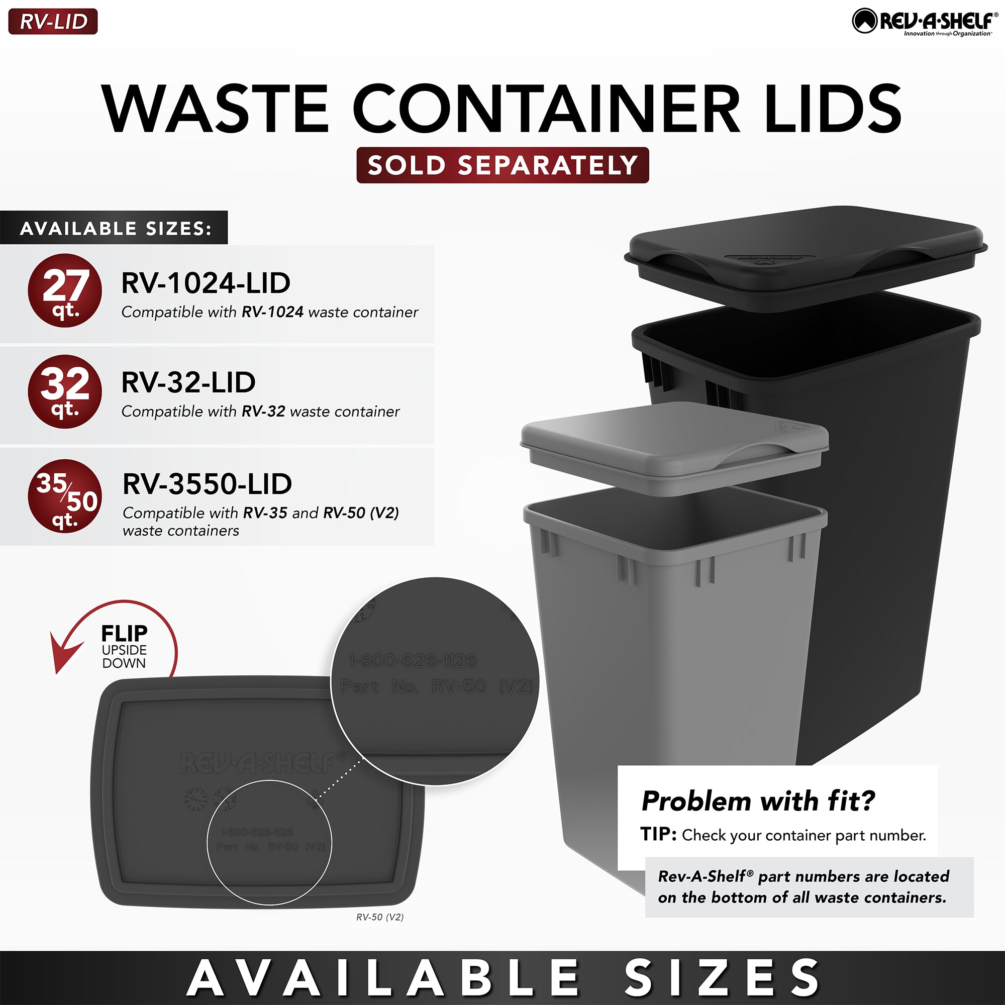 Rev-A-Shelf Maple Double Pullout Waste Container, Soft-Close, 35 qt, Black - VMInnovations