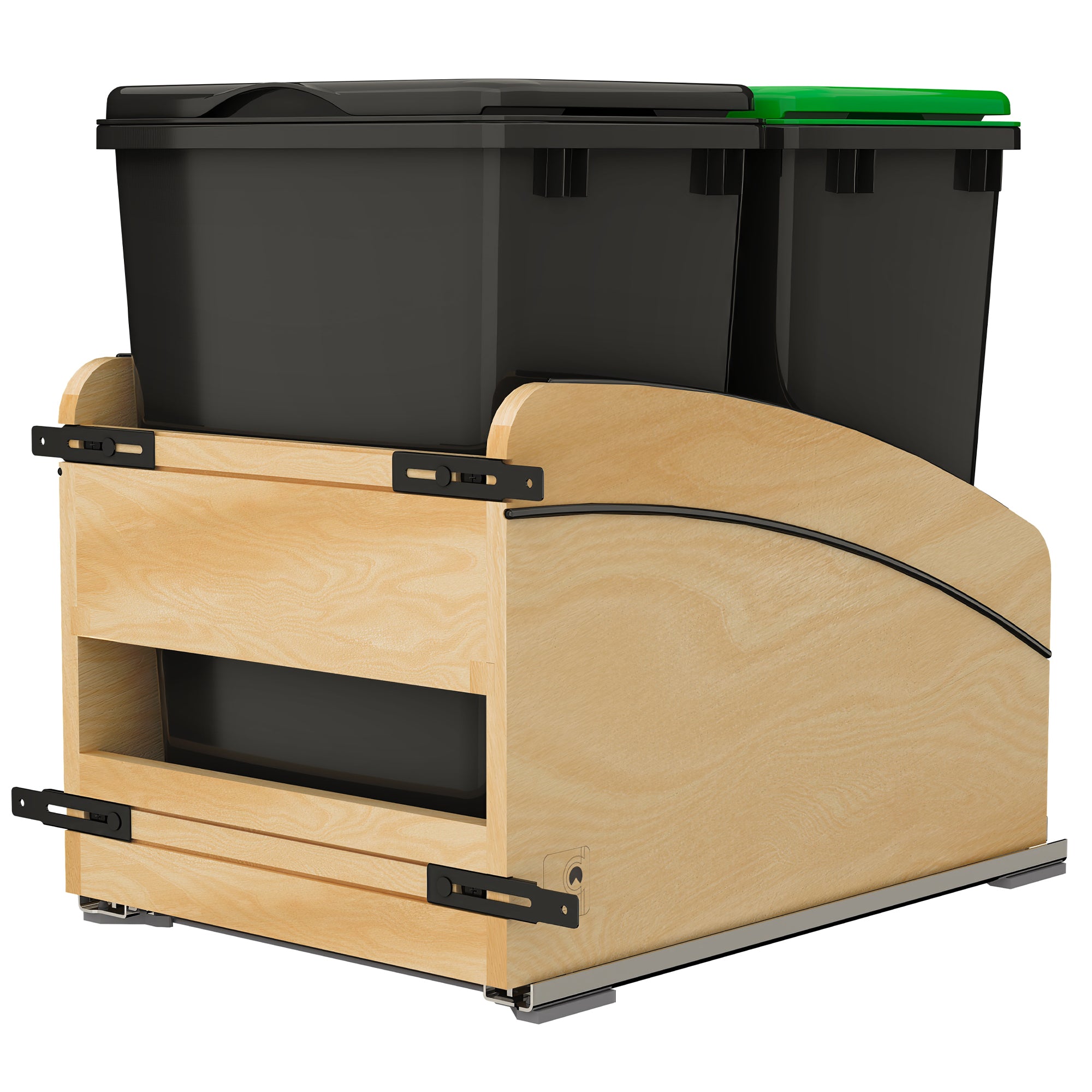 Rev-A-Shelf Maple Double Pullout Waste Container, Soft-Close, 35 qt, Black - VMInnovations