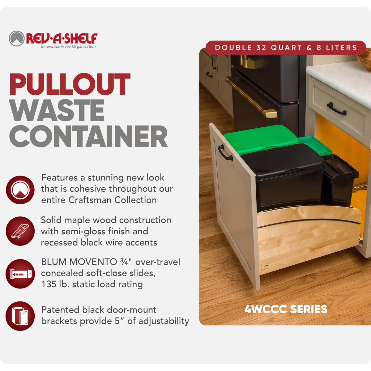 Rev-A-Shelf Craftsman Collection Double Pullout Trash Cans and Compost Bins
