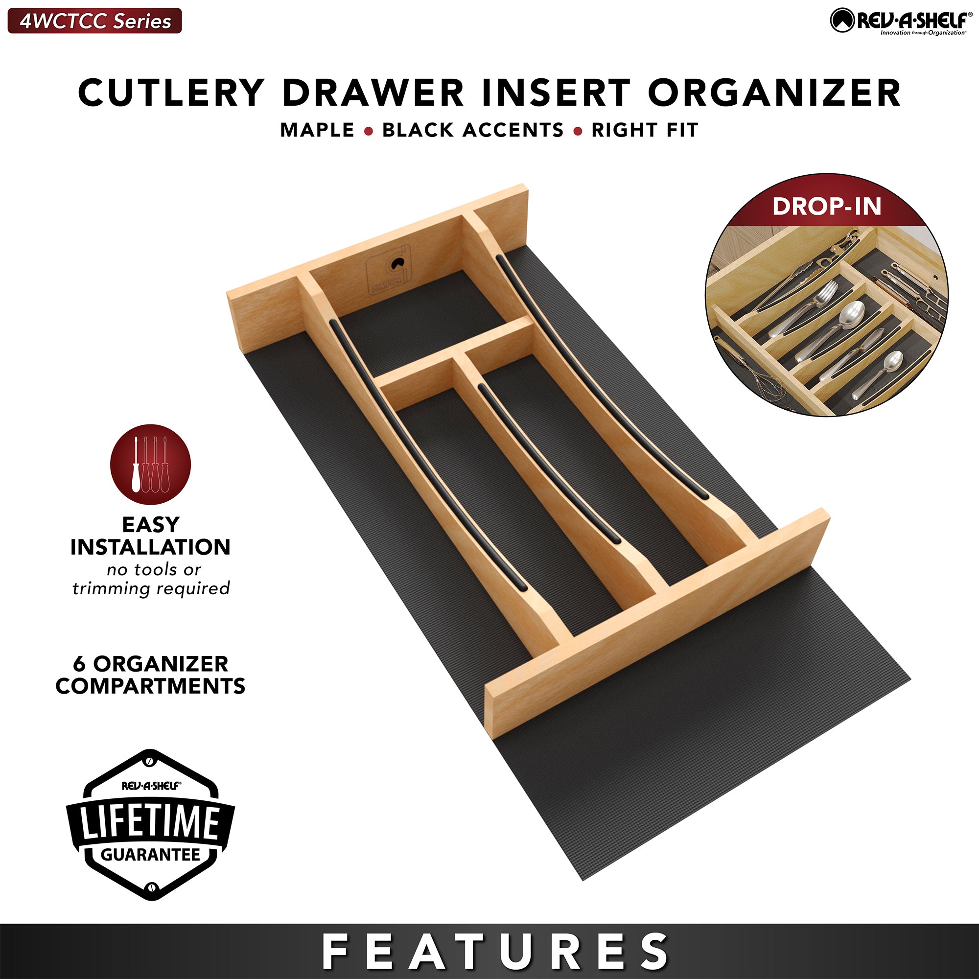 Rev-A-Shelf Craftsman Solid Maple Cutlery Drawer Insert, 10-1/4" x 19-1/2" - VMInnovations