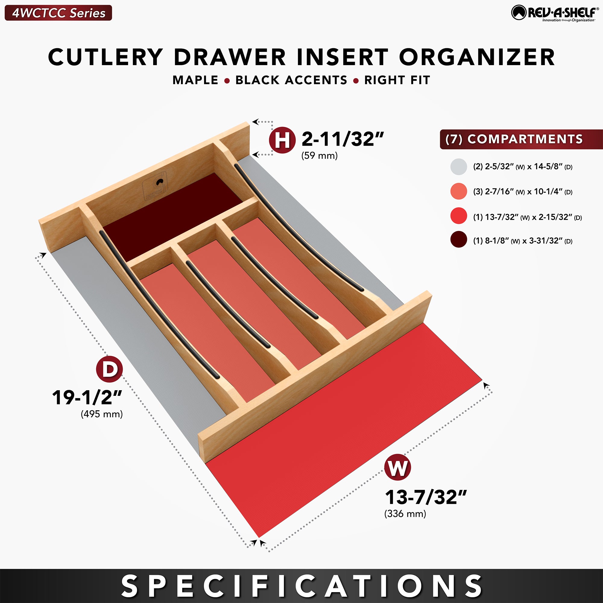 Rev-A-Shelf Craftsman Solid Maple Cutlery Drawer Insert, 13-1/4" x 19-1/2" - VMInnovations