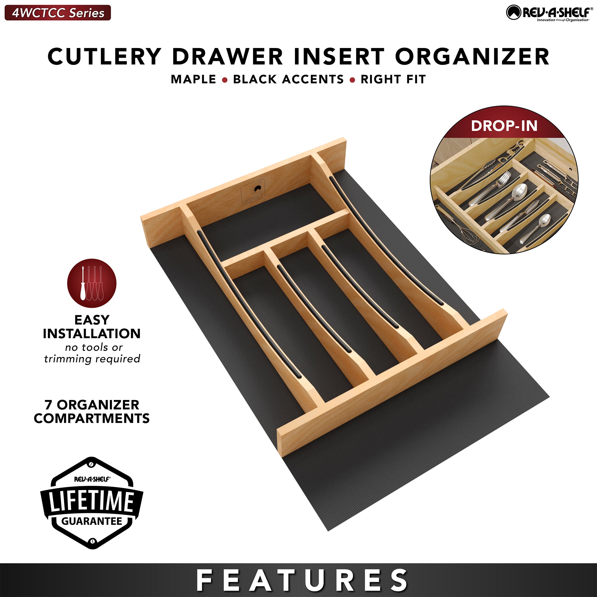 Rev-A-Shelf Craftsman Solid Maple Cutlery Drawer Insert, 13-1/4" x 19-1/2" - VMInnovations