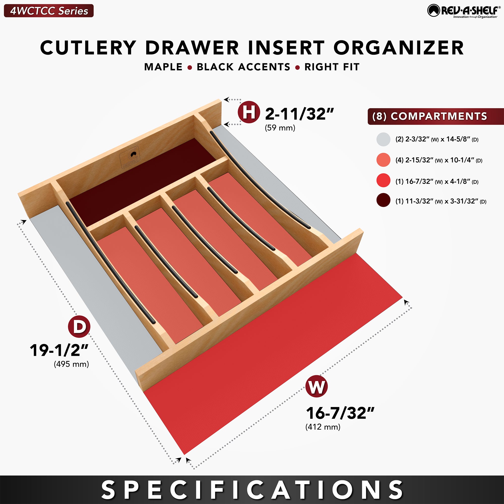 Rev-A-Shelf Craftsman Solid Maple Cutlery Drawer Insert, 16-1/4" x 19-1/2" - VMInnovations