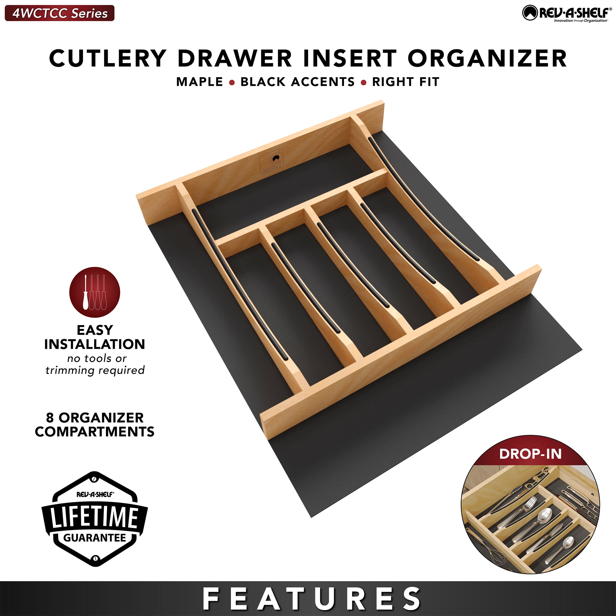 Rev-A-Shelf Craftsman Solid Maple Cutlery Drawer Insert, 16-1/4" x 19-1/2" - VMInnovations