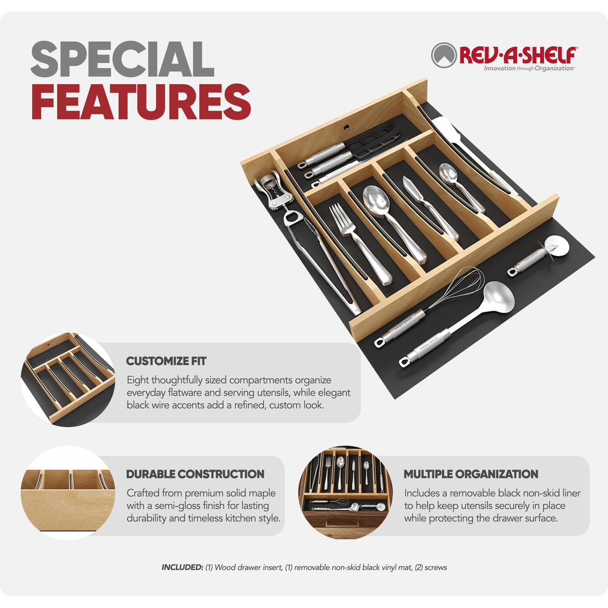 Rev-A-Shelf Craftsman Solid Maple Cutlery Drawer Insert, 16-1/4" x 19-1/2" - VMInnovations