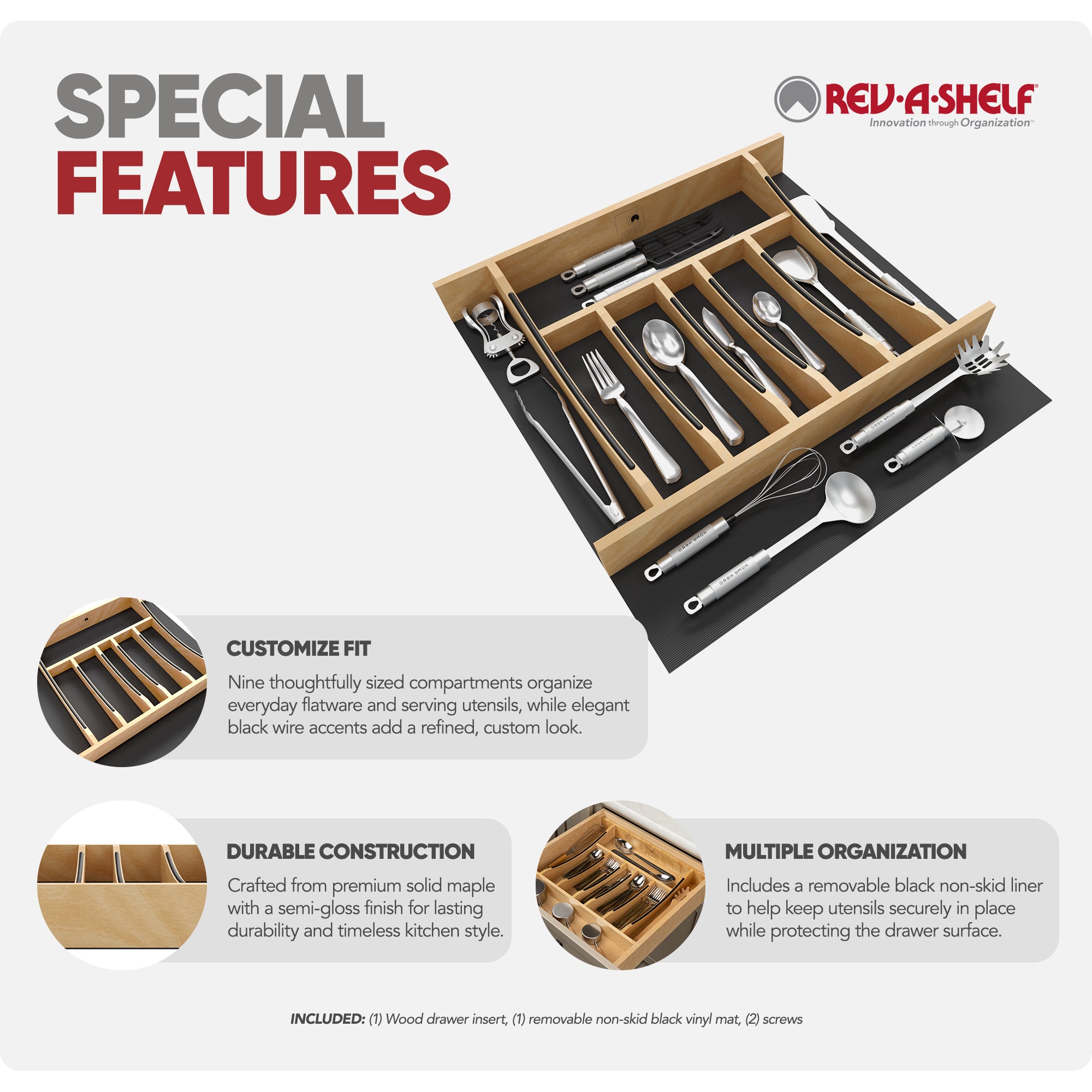 Rev-A-Shelf Craftsman Solid Maple Cutlery Drawer Insert, 19-1/4" x 19-1/2"