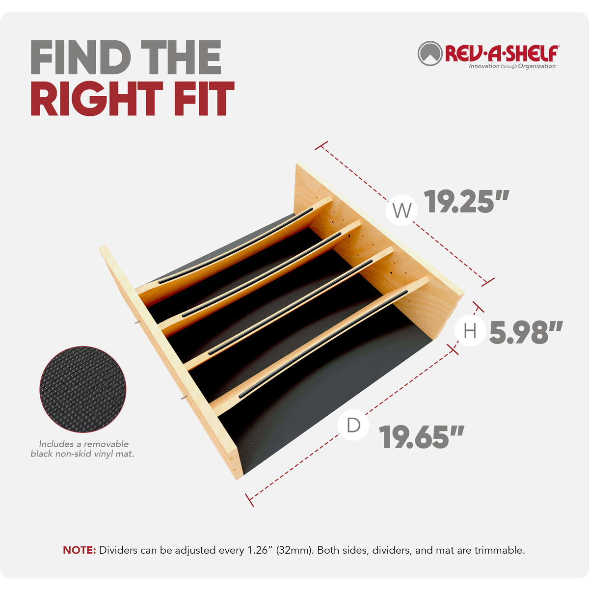 Rev-A-Shelf Deep Drawer Divider Insert for 21”-24” Base Cabinet Drawers