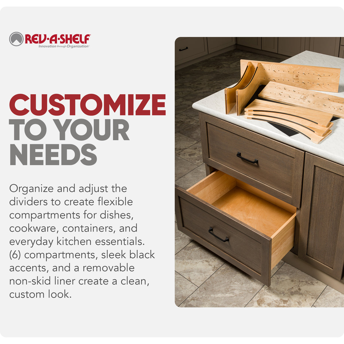 Rev-A-Shelf Deep Drawer Divider Insert for 27”-30” Base Cabinet Drawers