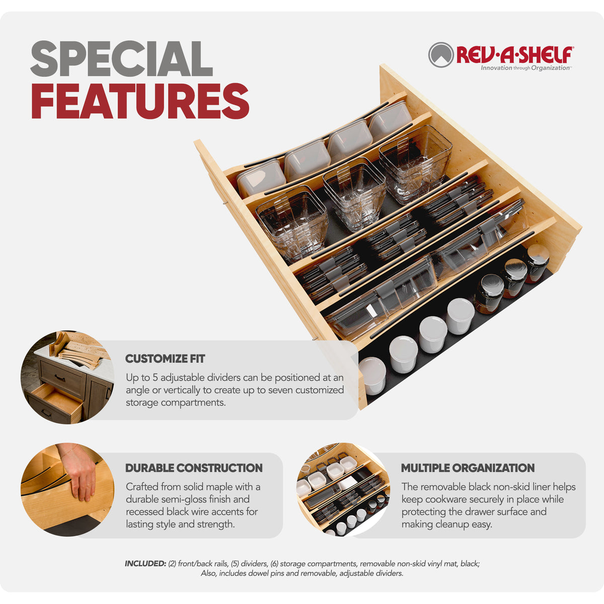 Rev-A-Shelf Deep Drawer Divider Insert for 27”-30” Base Cabinet Drawers