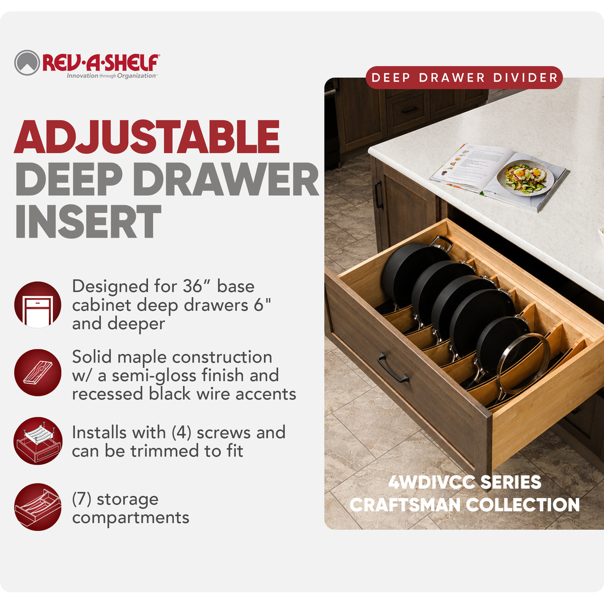 Rev-A-Shelf Deep Drawer Divider Insert for 33”-36” Base Cabinet Drawers