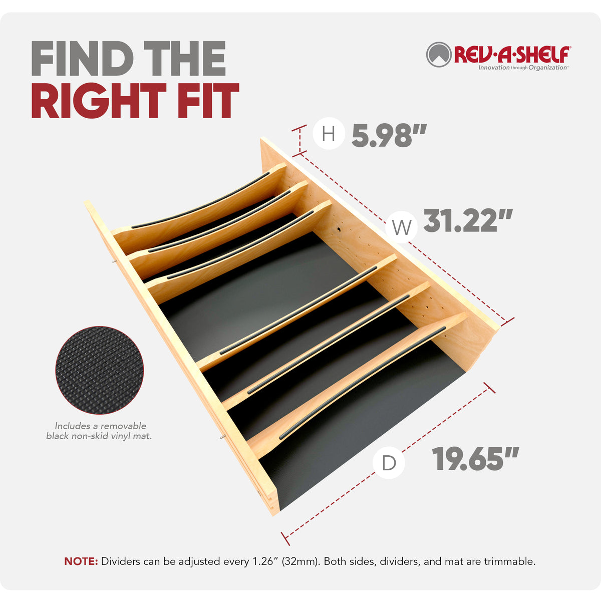 Rev-A-Shelf Deep Drawer Divider Insert for 33”-36” Base Cabinet Drawers