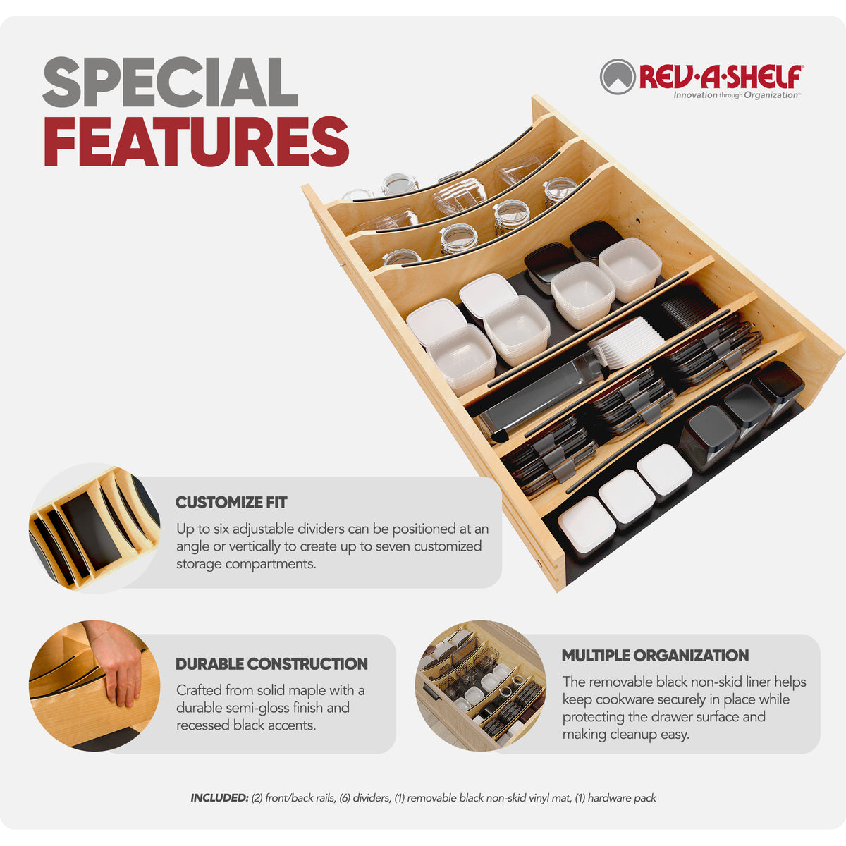 Rev-A-Shelf Deep Drawer Divider Insert for 33”-36” Base Cabinet Drawers