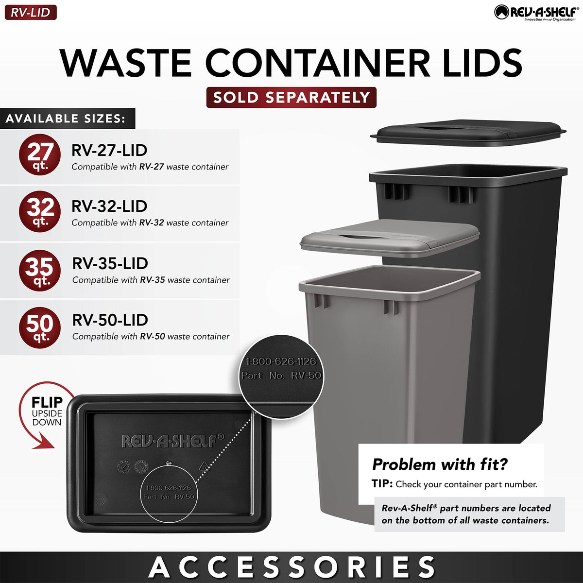 Rev-A-Shelf Single Pullout 50 qt. Kitchen Trash Can, Soft-Close, 5349-1550DM-118