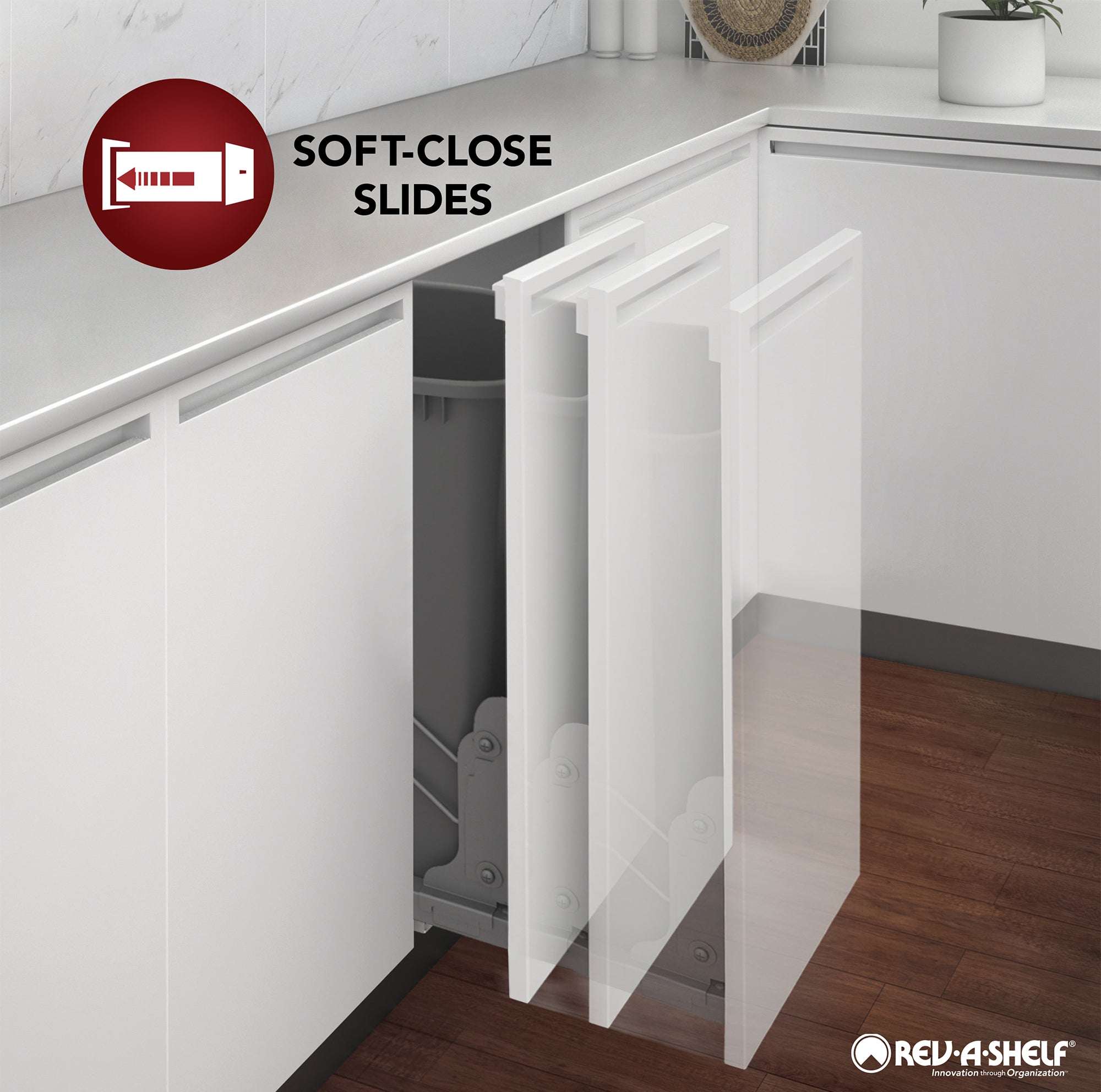 Rev-A-Shelf Single Pullout 35 qt. Kitchen Trash Can w/ Soft-Close, 5349-15DM-118 - VMInnovations