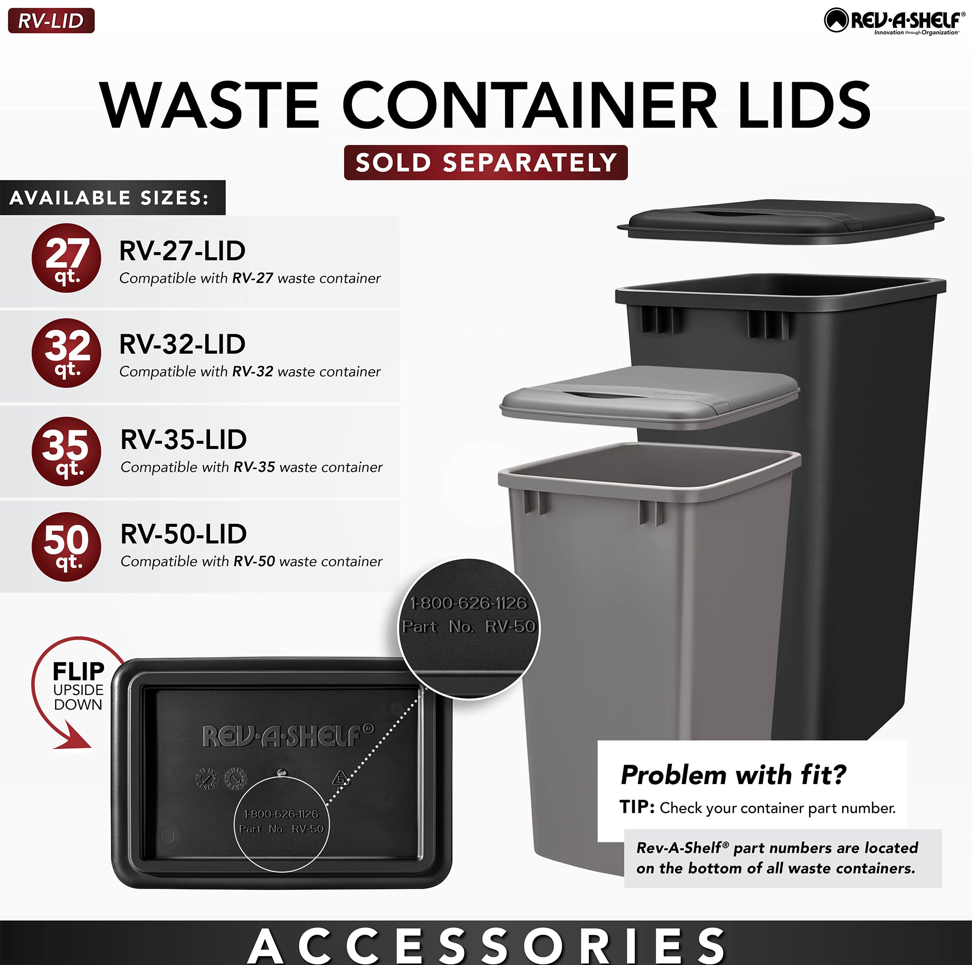 Rev-A-Shelf Single Pullout 35 qt. Kitchen Trash Can w/ Soft-Close, 5349-15DM-118 - VMInnovations