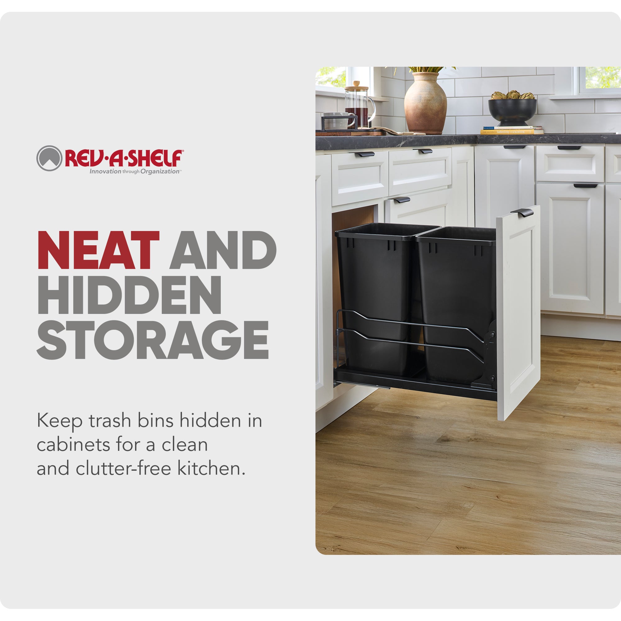Rev-A-Shelf Double Pullout Kitchen Trash Can 27 qt. Soft-Close 53WC-1527SCDM-218 - VMInnovations