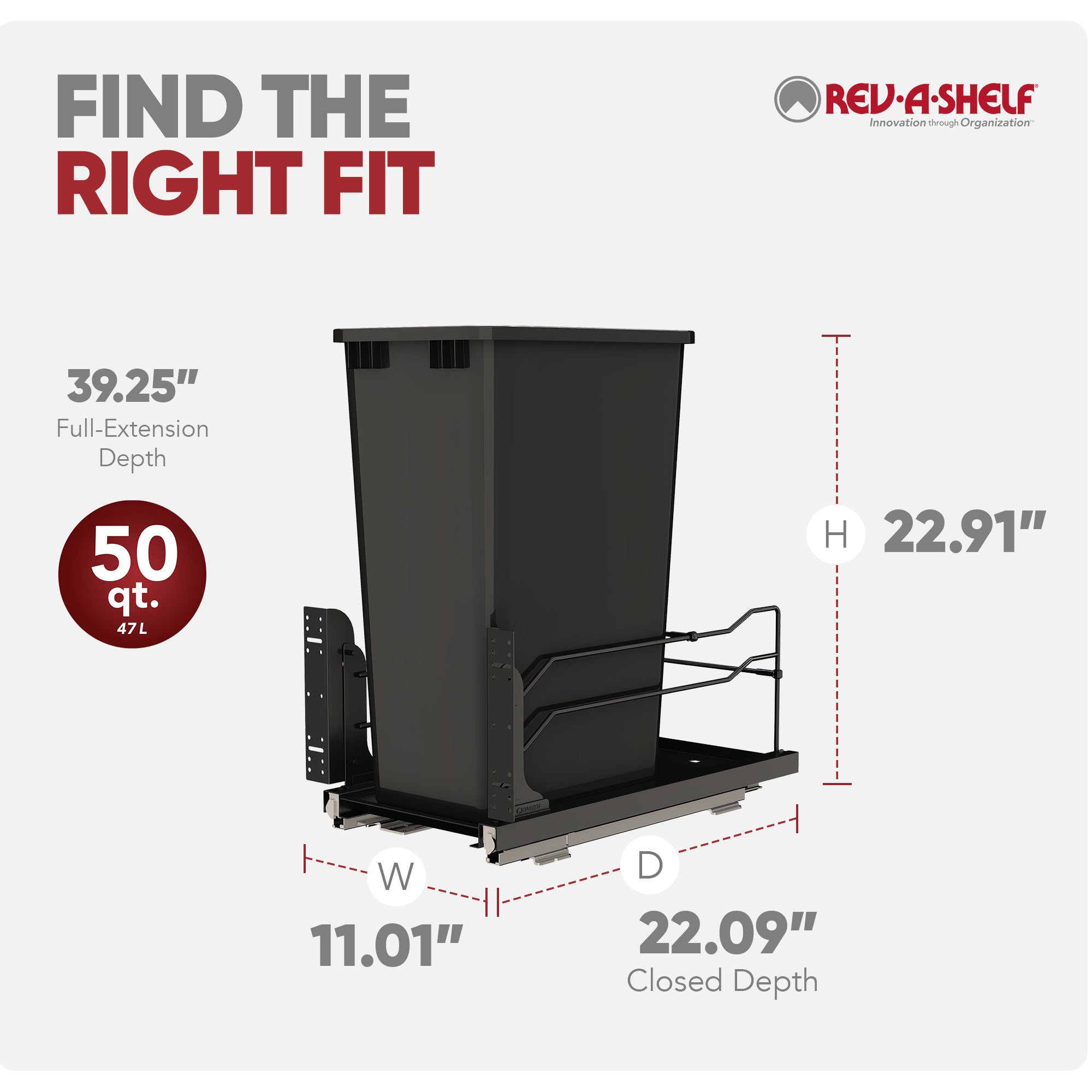 Rev-A-Shelf Pullout Kitchen Trash Can 50 qt. with Soft-Close, 53WC-1550SCDM-118