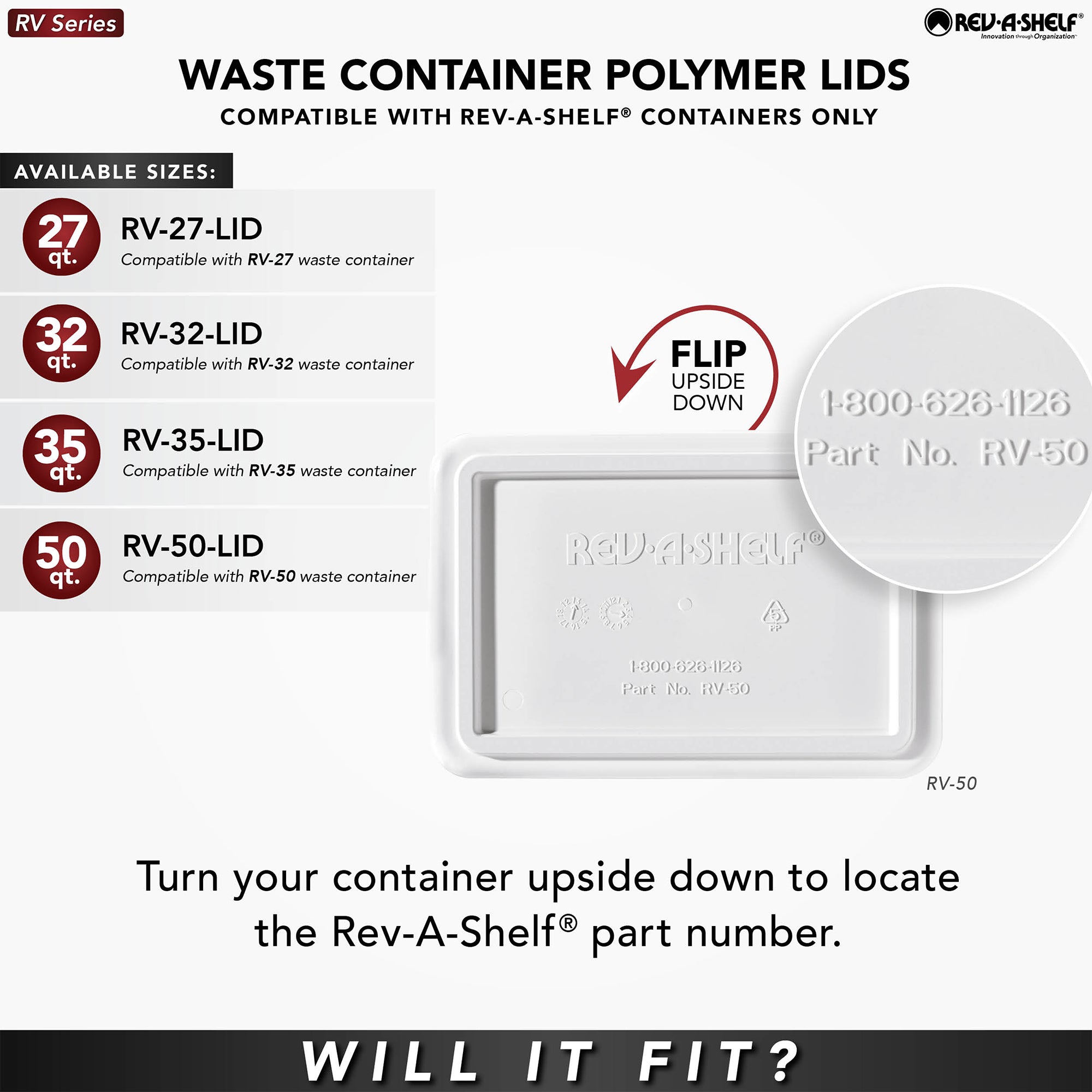 Rev-A-Shelf 27 qt. Trash Can Replacement Lid, White (Lid Only), RV-1024-LID-1