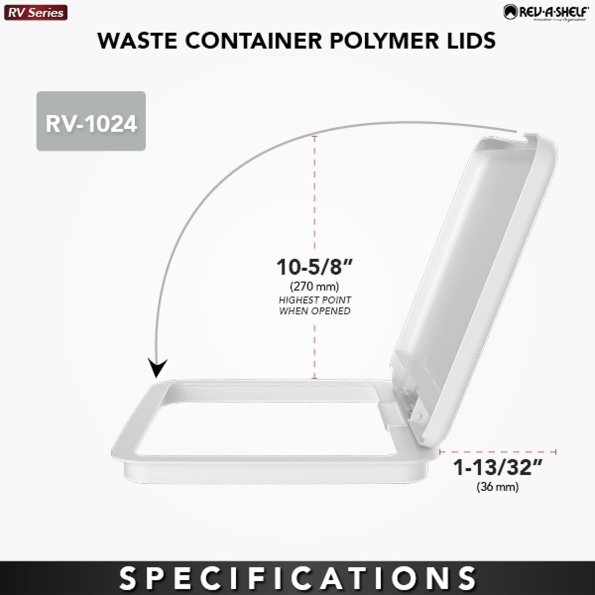Rev-A-Shelf 27 qt. Trash Can Replacement Lid, Orion Gray, RV-1024-LID-13-1 - VMInnovations