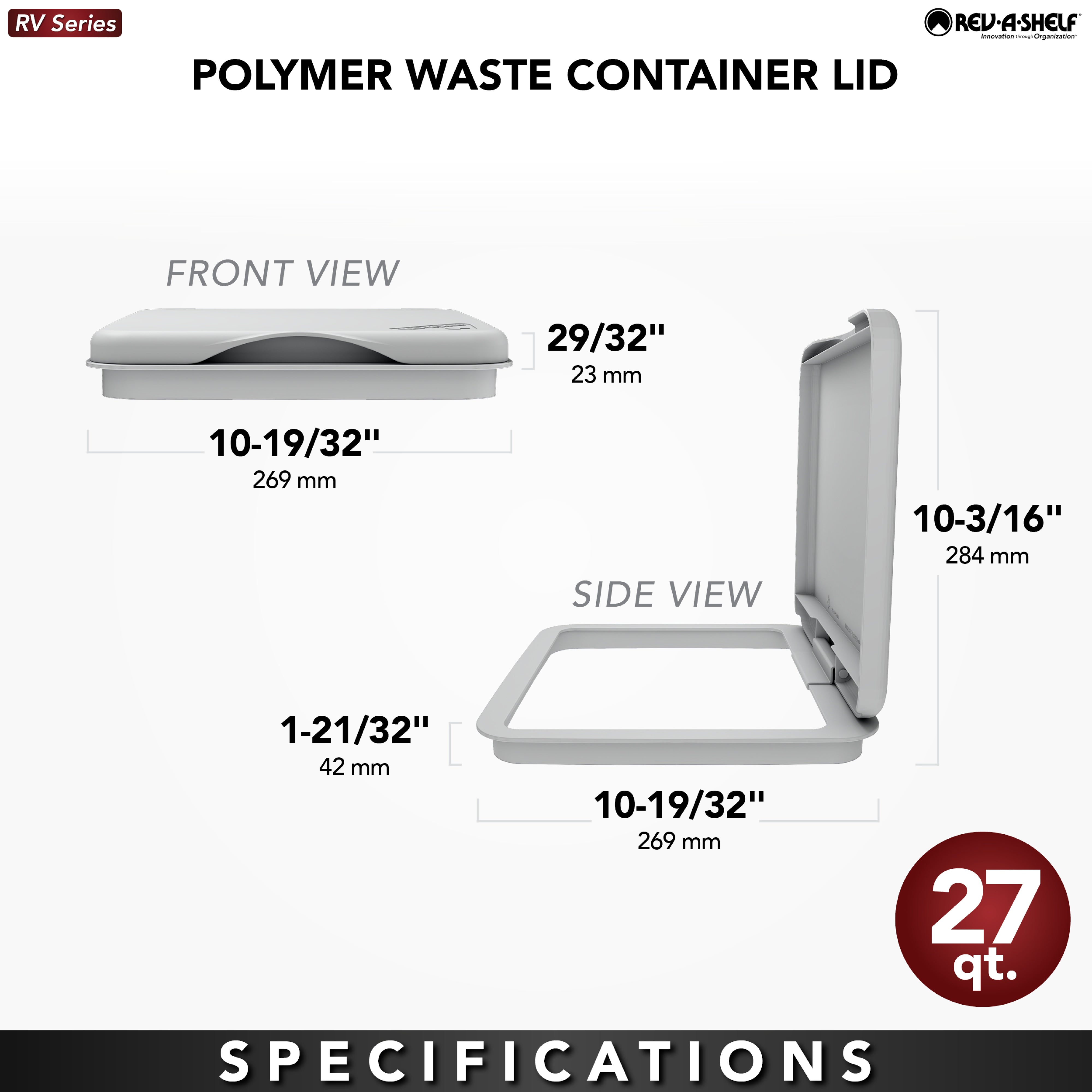 Rev-A-Shelf 27 qt. Trash Can Replacement Lid, Black, RV-1024-LID-18-1