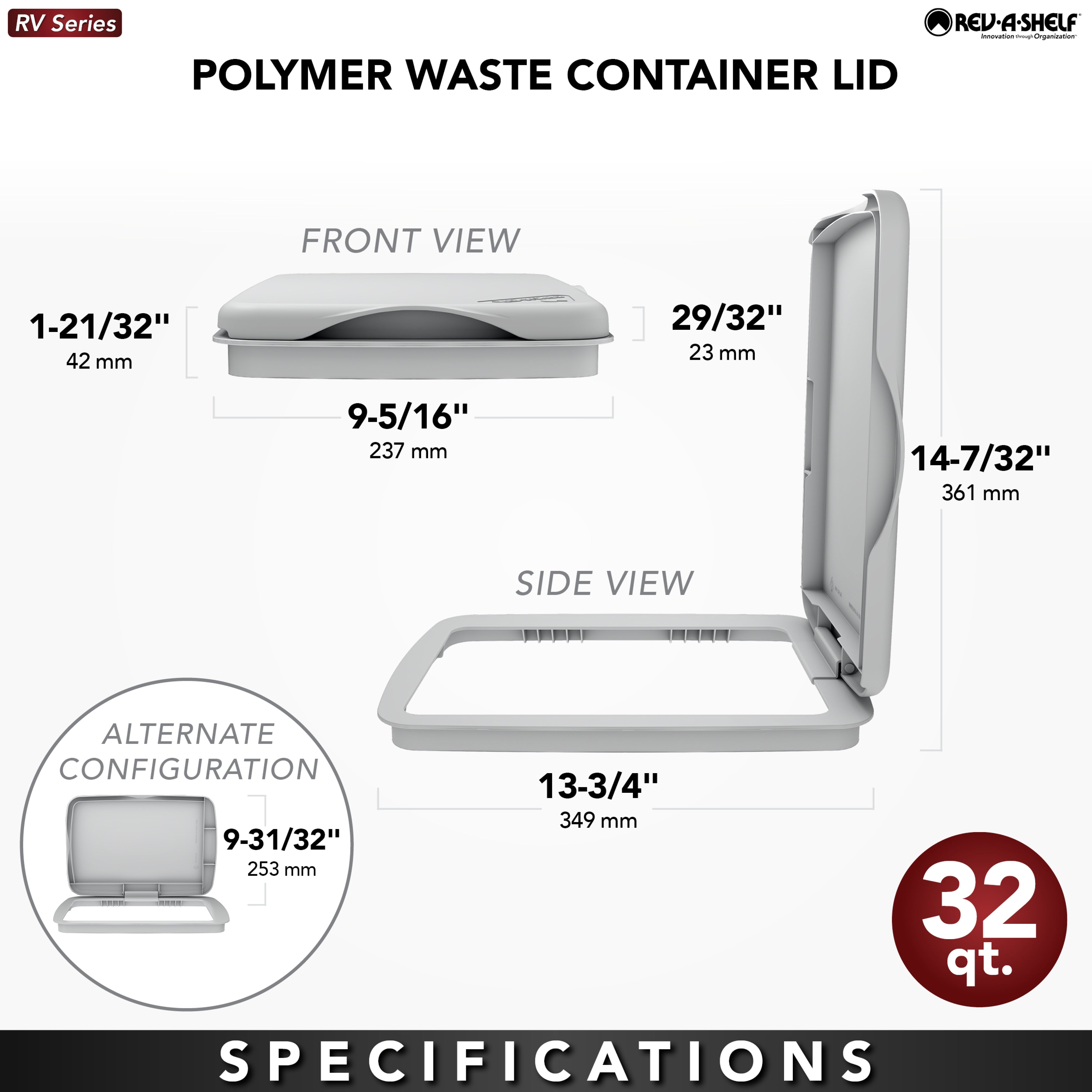 Rev-A-Shelf 32 qt. Trash Can Replacement Lid, White (Lid Only), RV-32-LID-1