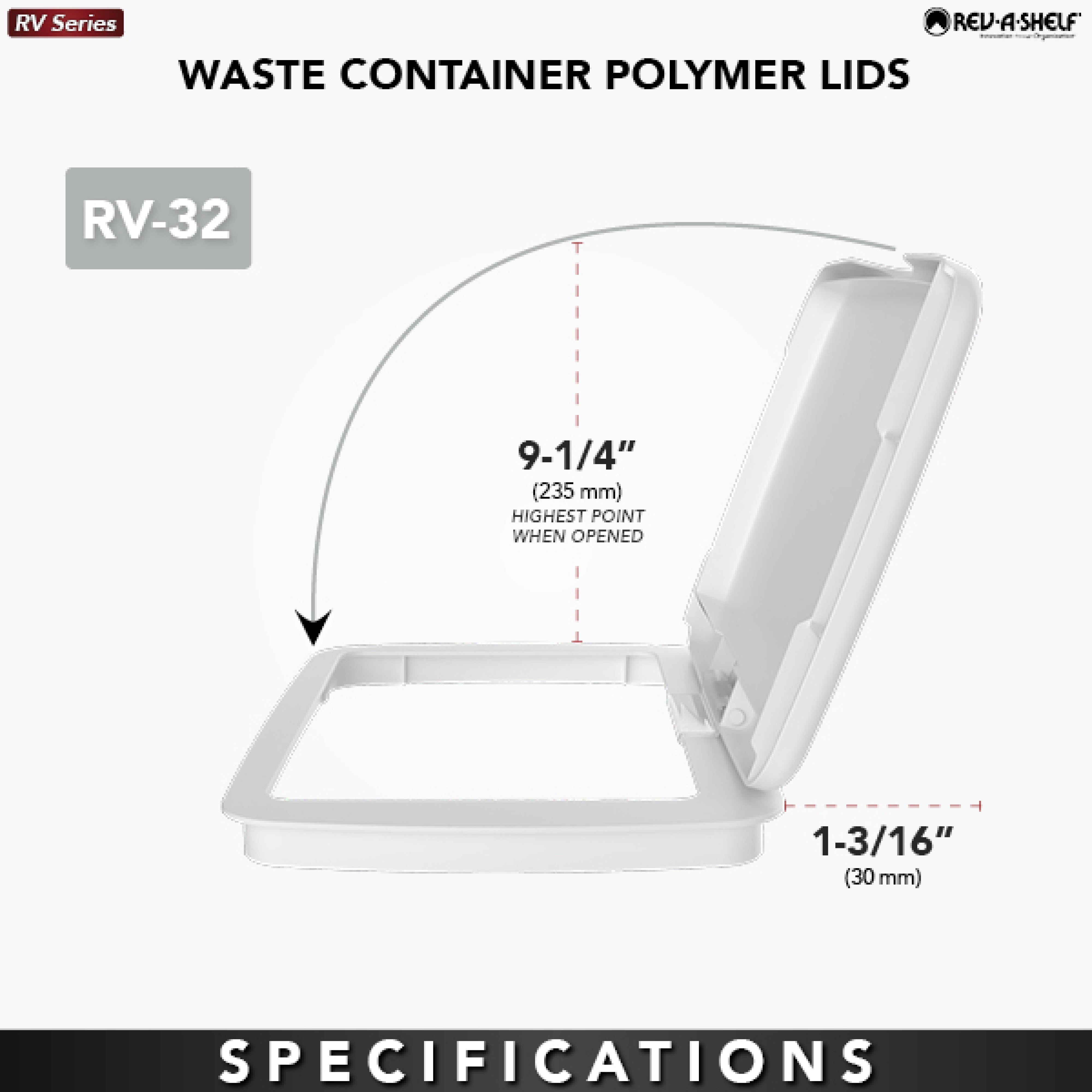 Rev-A-Shelf 32 qt. Trash Can Replacement Lid, White (Lid Only), RV-32-LID-1