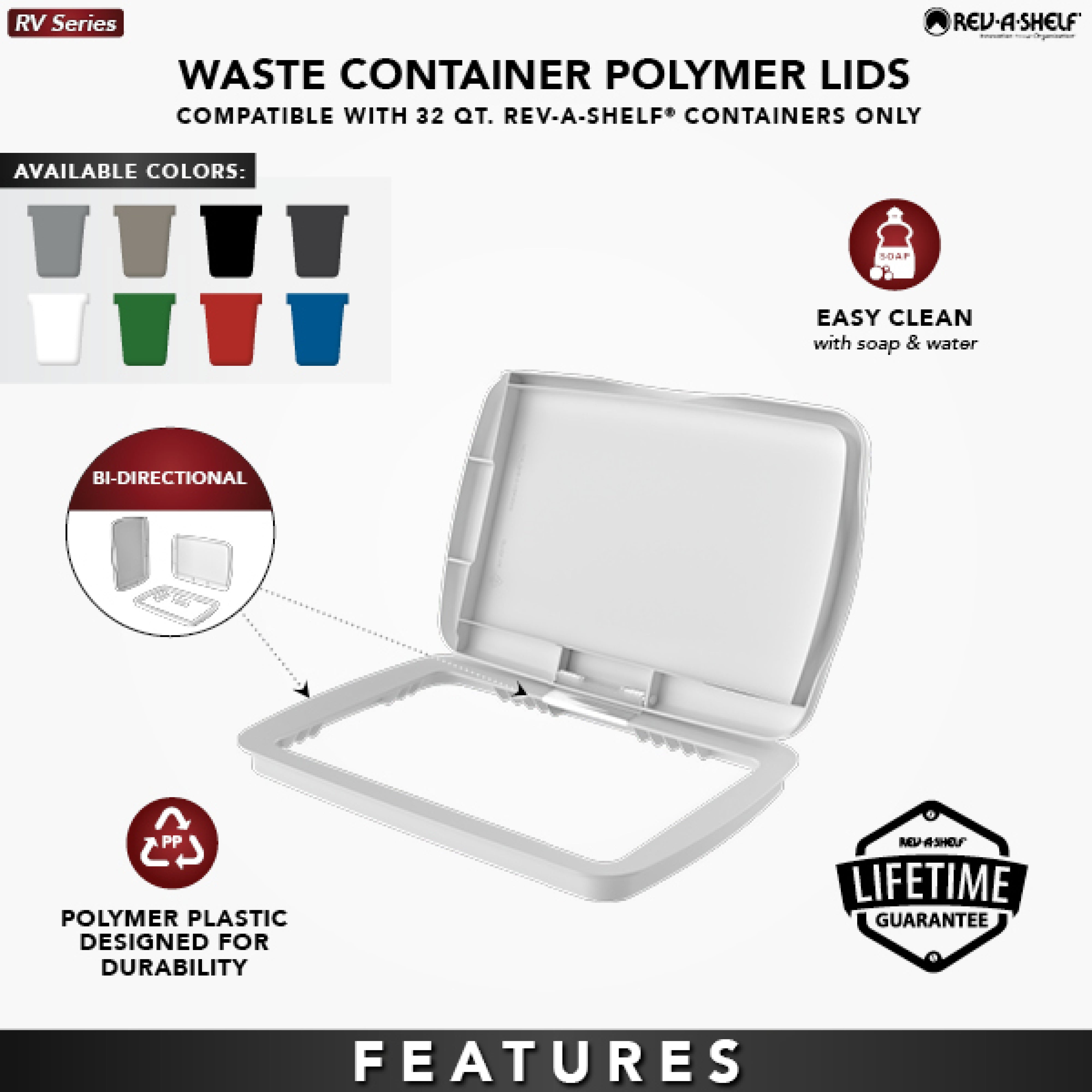 Rev-A-Shelf 32 qt. Trash Can Replacement Lid, White (Lid Only), RV-32-LID-1