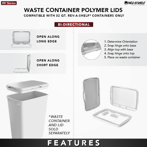 Rev-A-Shelf 32 qt. Trash Can Replacement Lid, White (Lid Only), RV-32-LID-1
