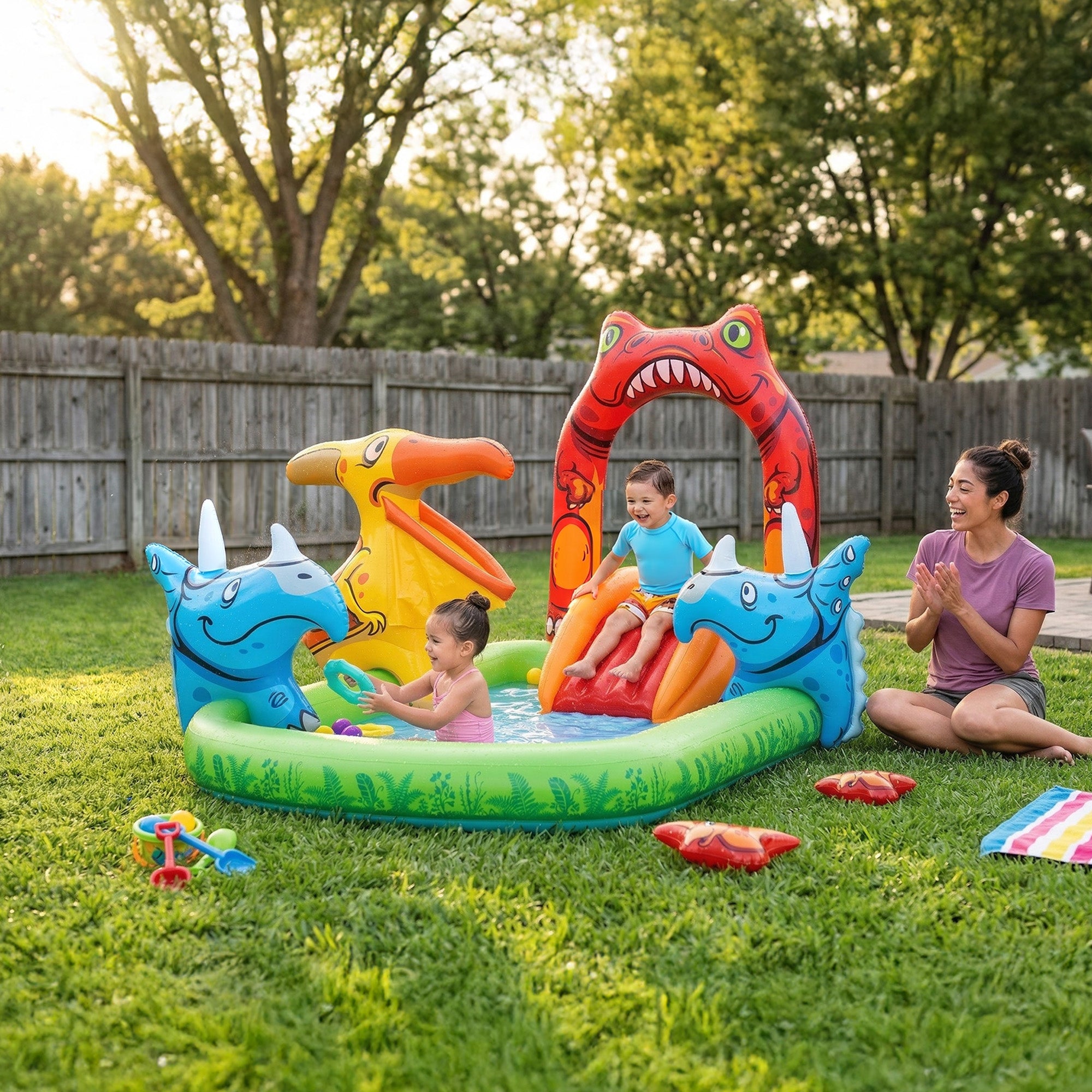 H2OGO! Jurassic Splash Inflatable Water Activity Play Center, (Open Box) - VMInnovations
