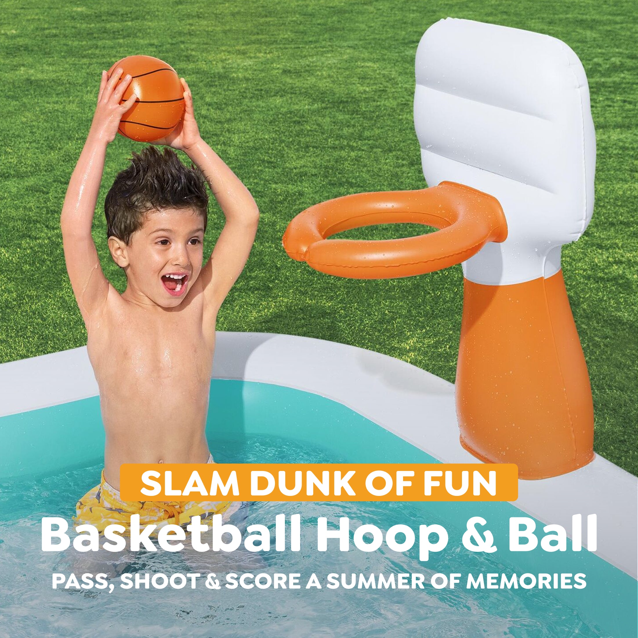 Inflatable Family Dunk'n Splash 8'3" x 66" x 40" Pool w/ Basketball (Open Box) - VMInnovations