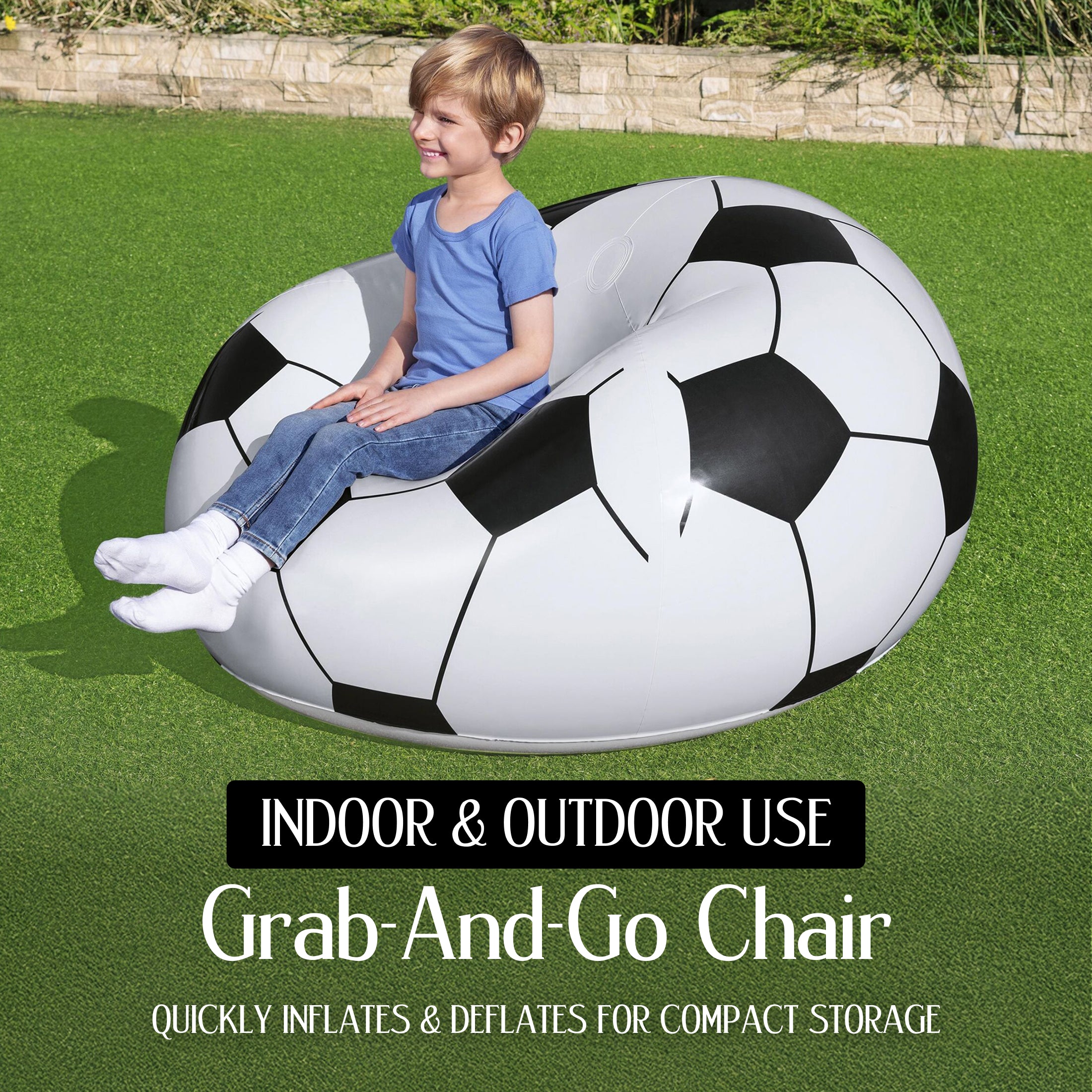 Bestway 45" x 44" x 26"/1.14m x 1.12m x 66cm Beanless Soccer Ball Chair - VMInnovations