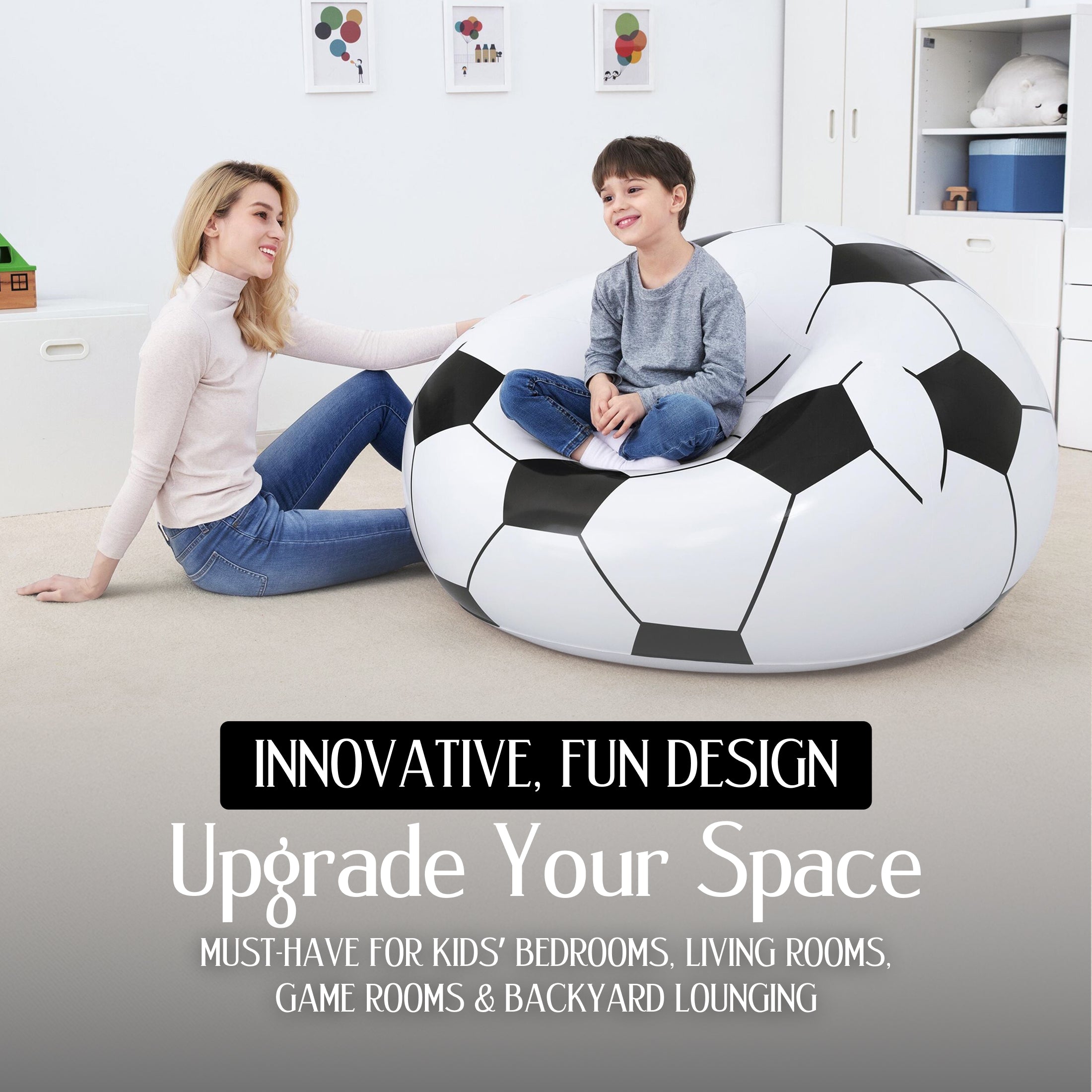 Bestway 45" x 44" x 26"/1.14m x 1.12m x 66cm Beanless Soccer Ball Chair - VMInnovations