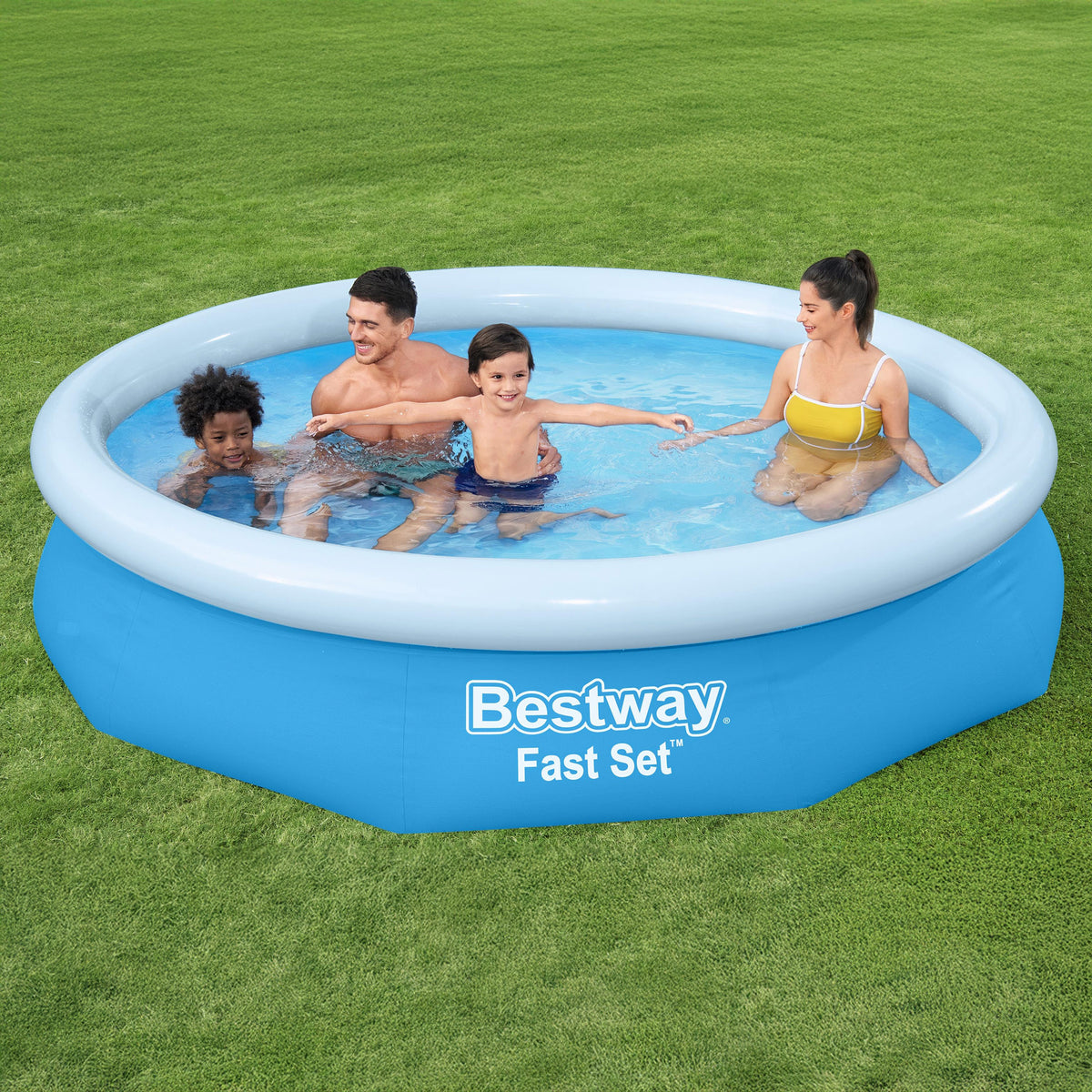 Bestway Fast Set Above Ground Pool, Round Inflatable Ring Top Pool (Used)