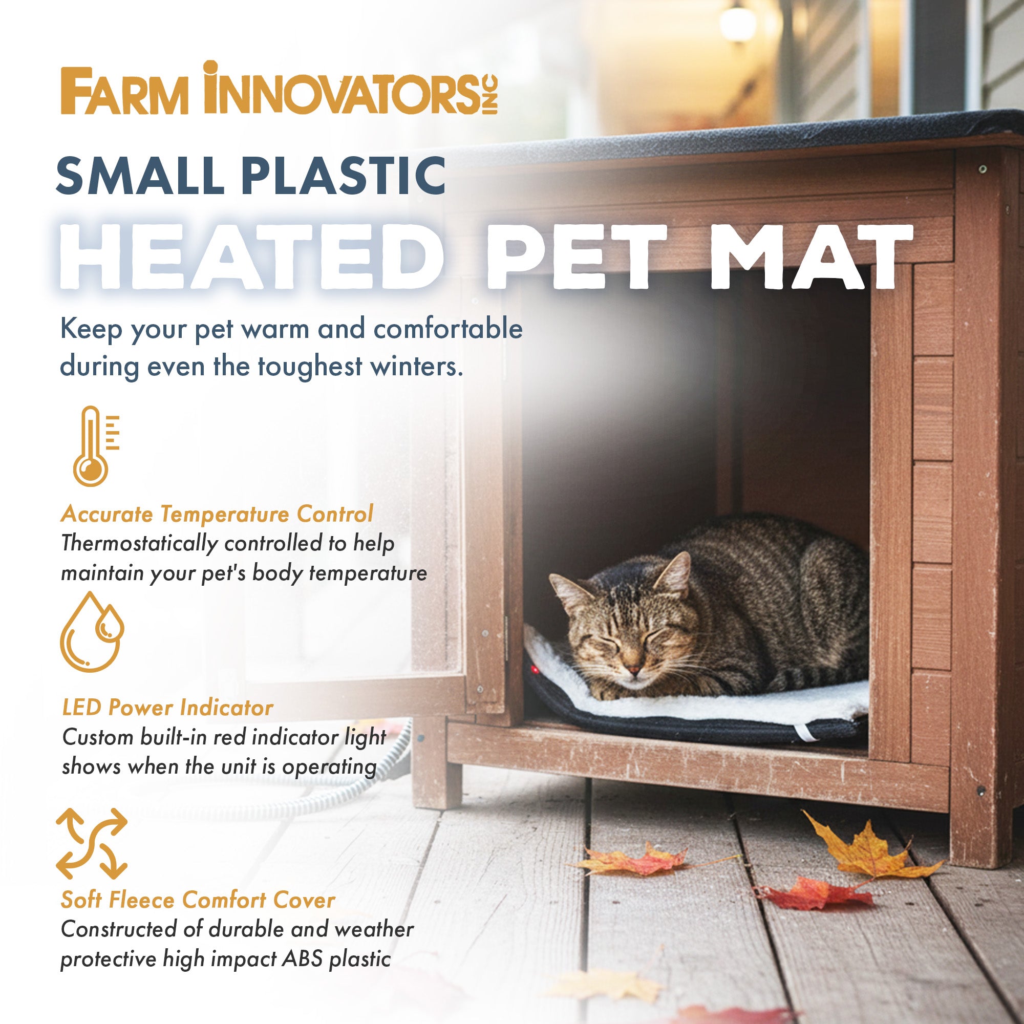Farm Innovators HM-60S Small Plastic Heated Pet Mat with Fleece Cover, 60 Watt - VMInnovations