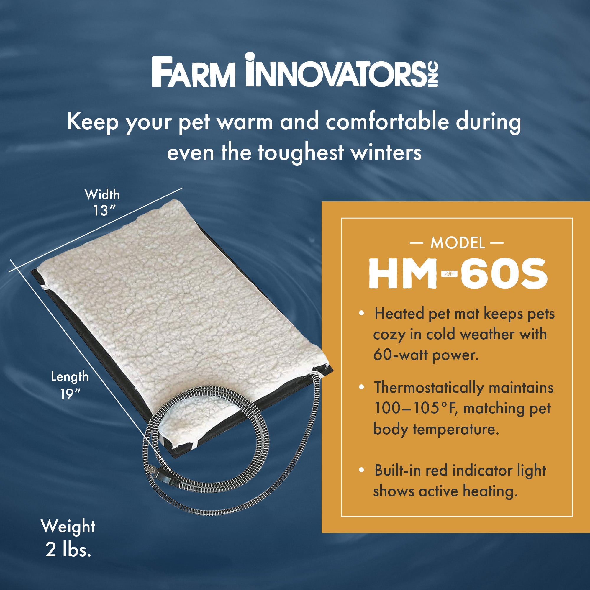 Farm Innovators HM-60S Small Plastic Heated Pet Mat with Fleece Cover, 60 Watt - VMInnovations